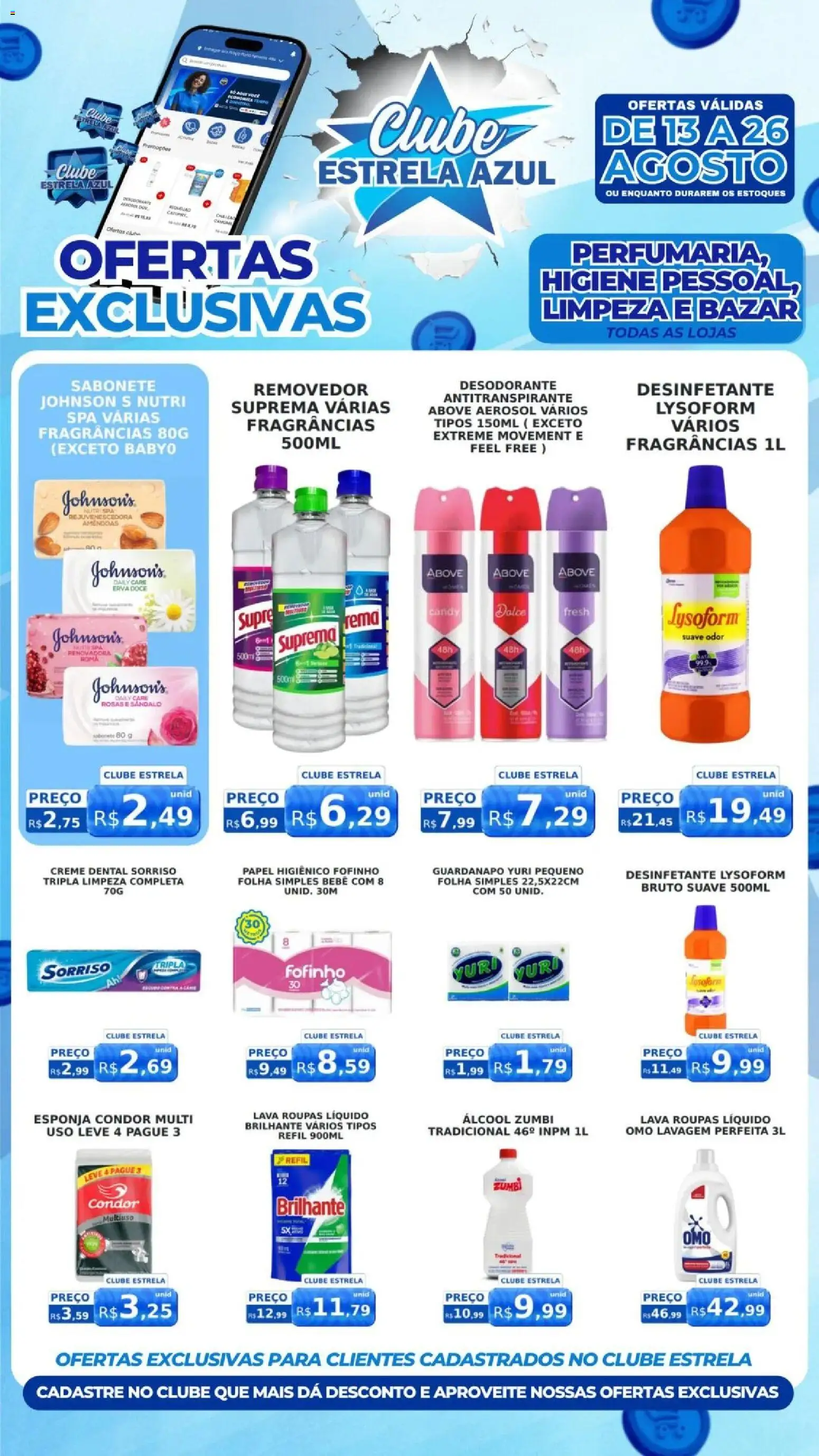 Estrela Azul Folheto - válido de 13/08/2026 | Página: 1 | Produtos: Roupas, Creme, Amêndoas, Creme dental