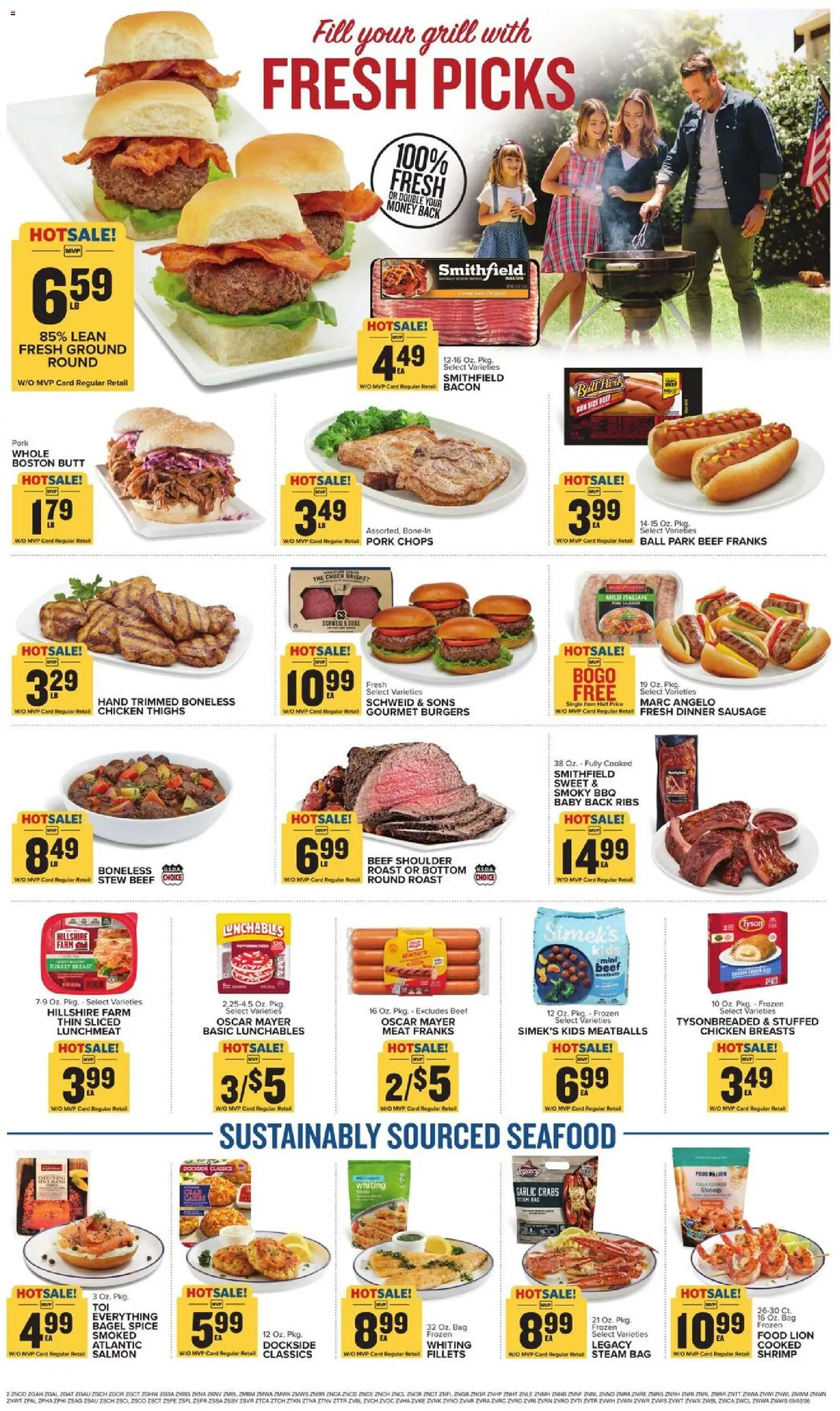 Food Lion Weekly Ad - valid from 09/02/2026 | Page: 4 | Products: Turkey breast, Beef, Chicken thighs, Seafood