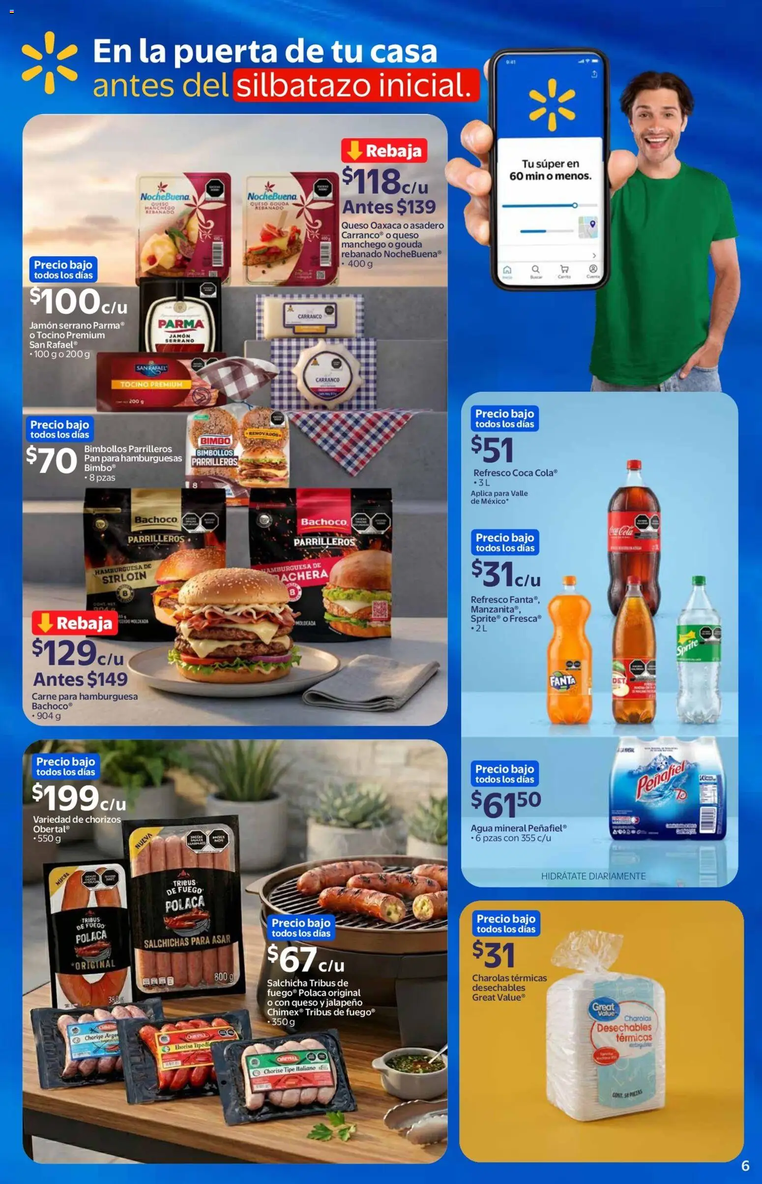 Nuevas ofertas de Walmart válidas en toda la República Mexicana desde el 03.06.2026. ¡Encuentra las mejores ofertas en Walmart folleto! | Página: 6 | Productos: Tocino, Refresco, Pan, Chorizo