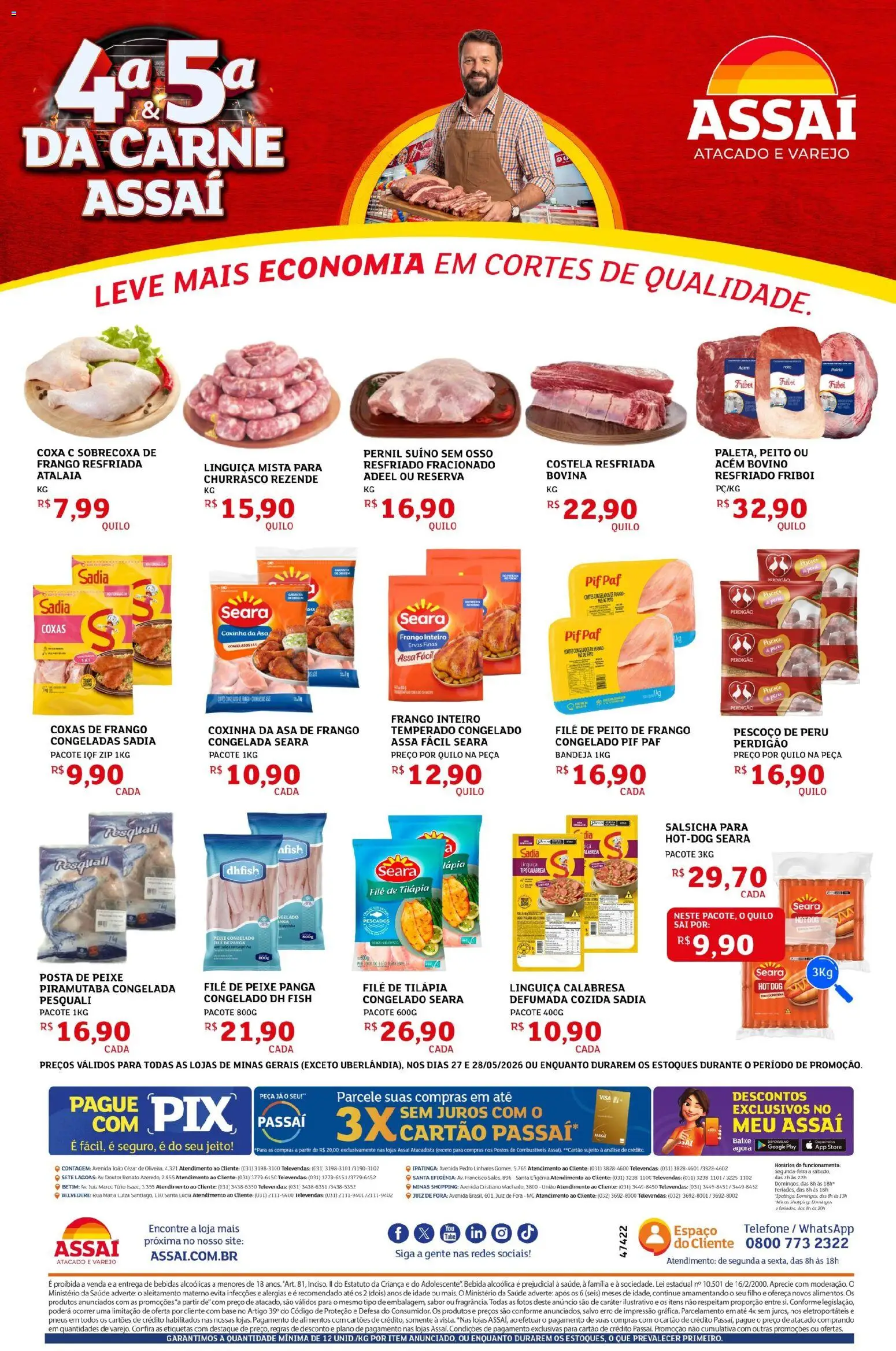 Assaí Atacadista Folheto - válido de 27.05.2026 | Página: 2 | Produtos: Acém, Tilápia, Base, Telefone