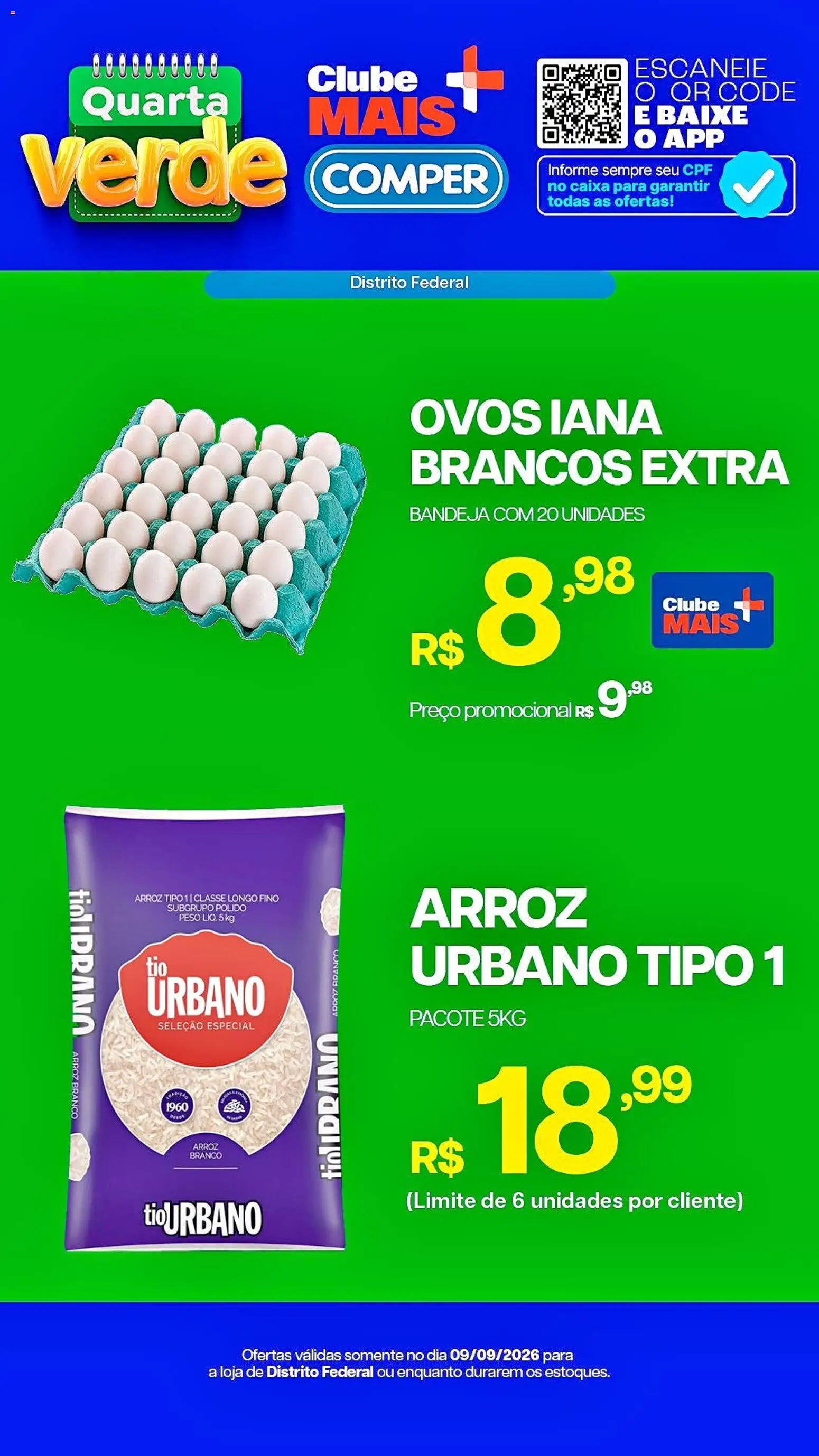 Comper Folheto - válido de 09/09/2026 | Página: 1 | Produtos: Caixa, Ovos, Arroz, Bandeja