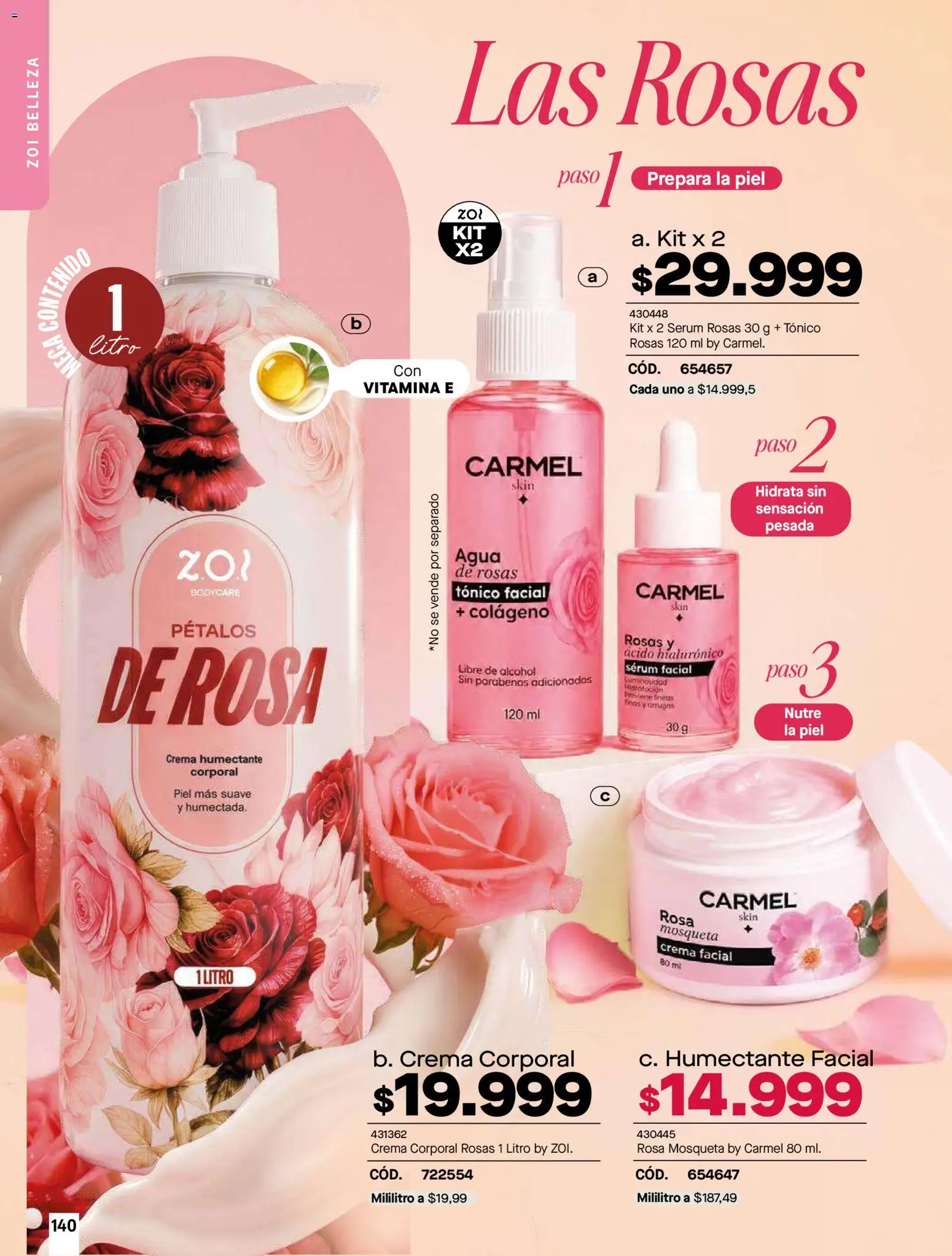 Carmel revista - valida desde el 01/10/2026 | Página: 140 | Productos: Crema, Tónico facial, Serum, Alcohol
