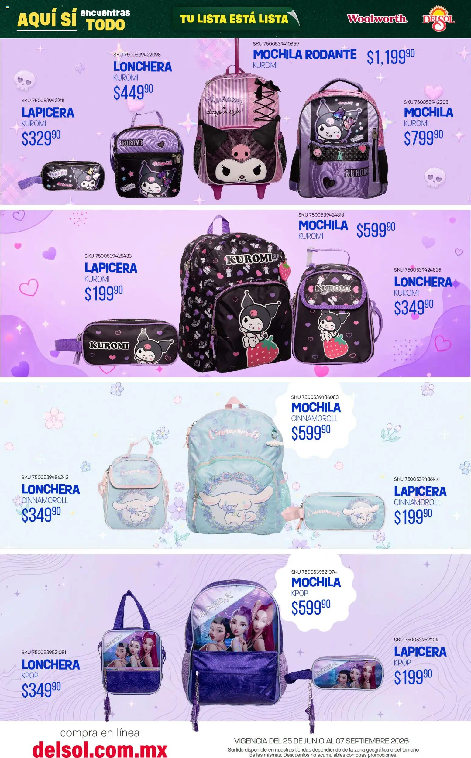 Nuevas ofertas de Del Sol y Woolworth válidas en toda la República Mexicana desde el 25/06/2026. ¡Encuentra las mejores ofertas en Del Sol y Woolworth catálogo Back To School! | Página: 50 | Productos: Mochila