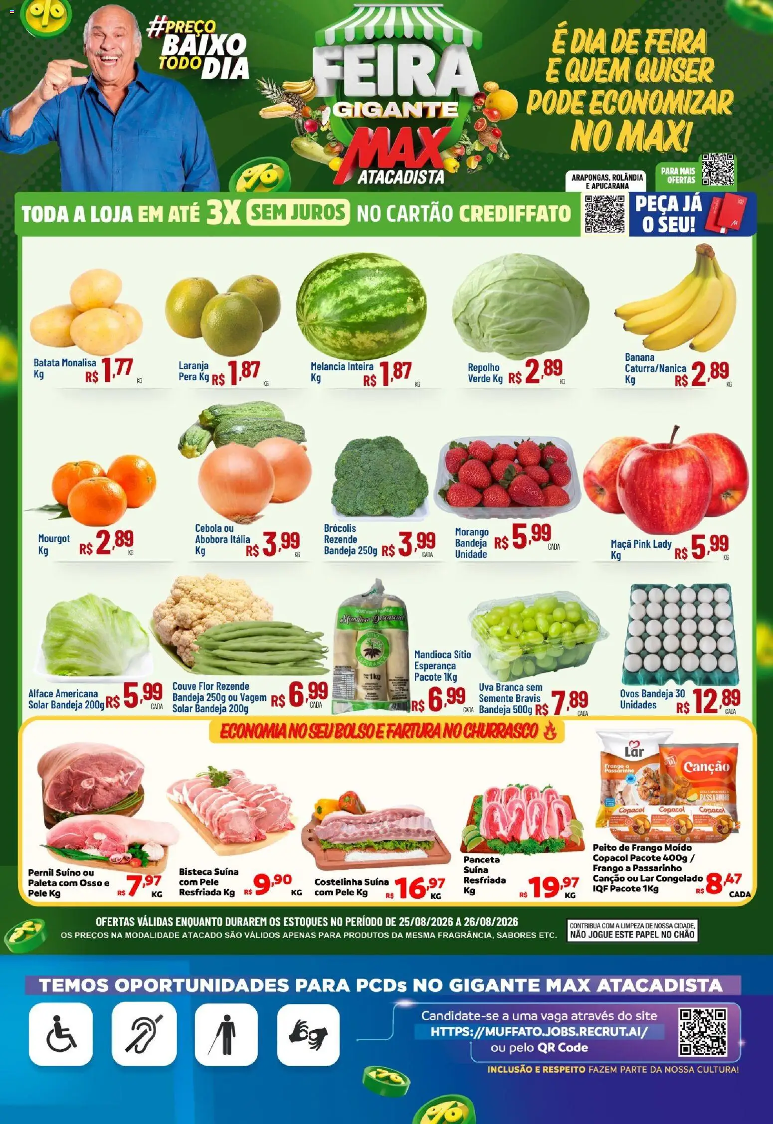 Max Atacadista Folheto - válido de 25/08/2026 | Página: 1 | Produtos: Cebola, Vagem, Pernil, Brócolis