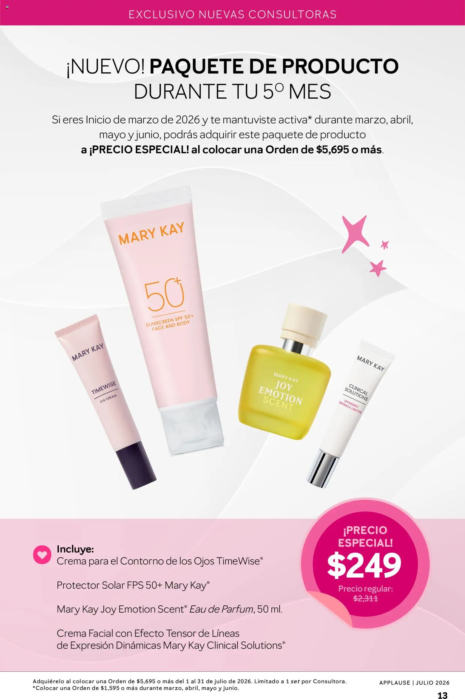 Nuevas ofertas de Mary Kay válidas en toda la República Mexicana desde el 01/07/2026. ¡Encuentra las mejores ofertas en Catálogo Mary Kay Applause 2026! | Página: 13 | Productos: Crema, Contorno, Té, Protector solar