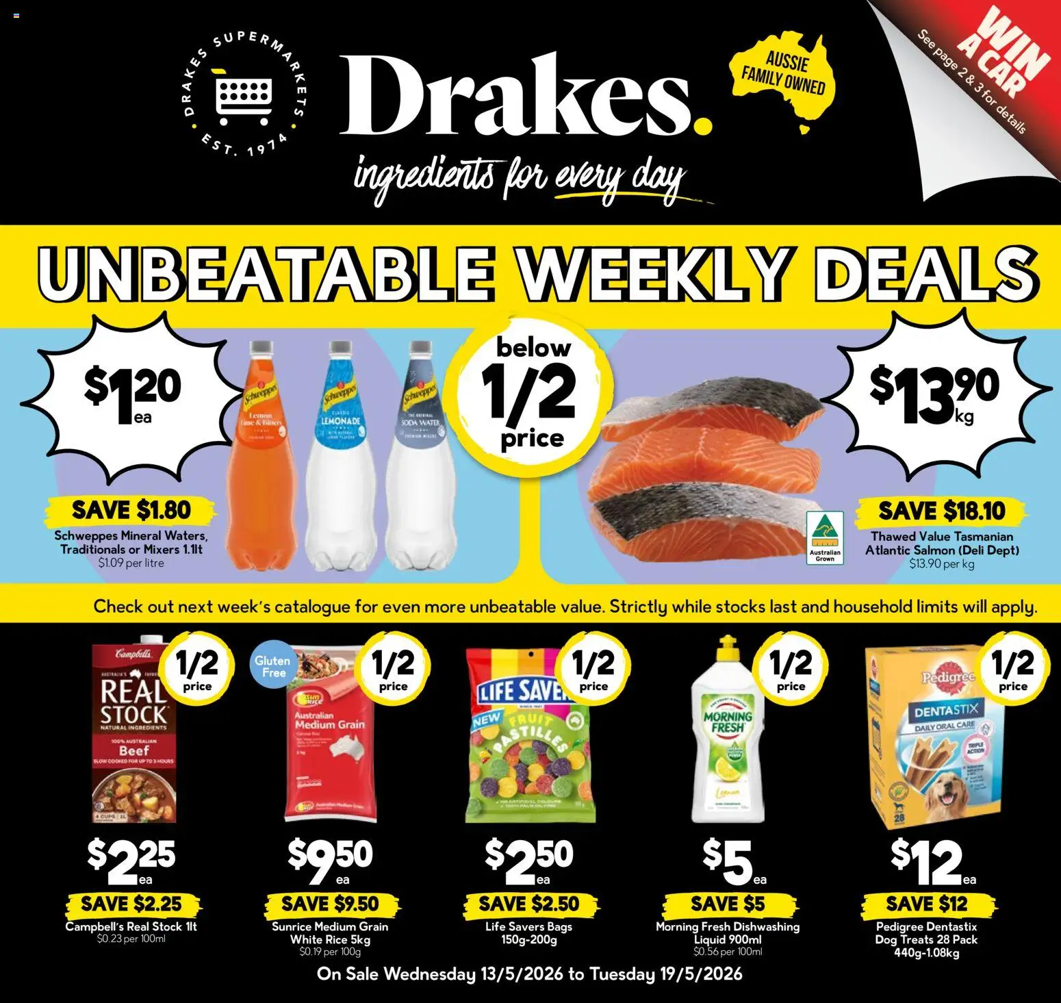 Drakes catalogue - valid from 13.05.2026 | Page: 1 | Products: Household, Rice, Beef, Salmon