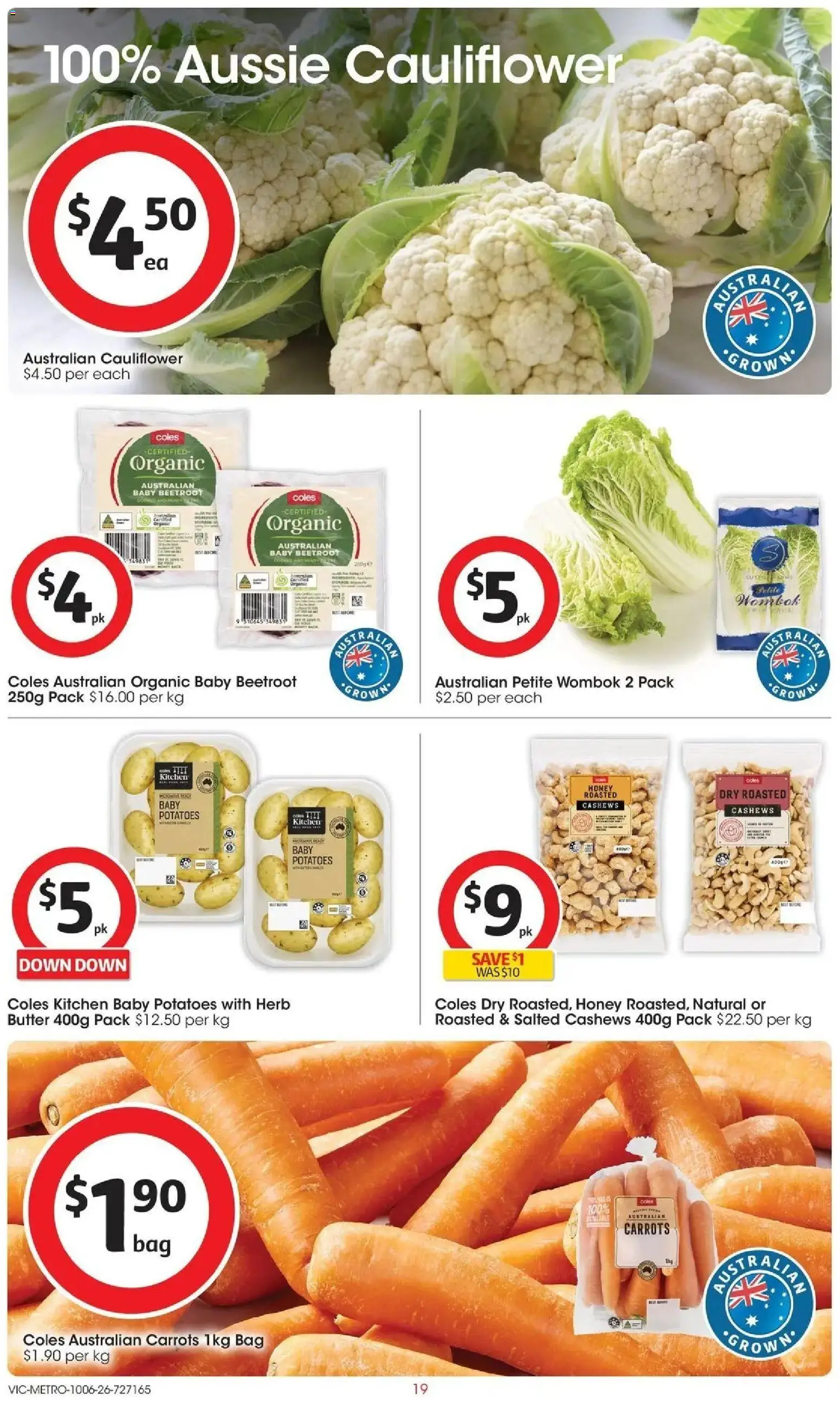 Coles catalogue - valid from 10.06.2026 | Page: 19 | Products: Butter, Carrots, Potatoes, Cauliflower