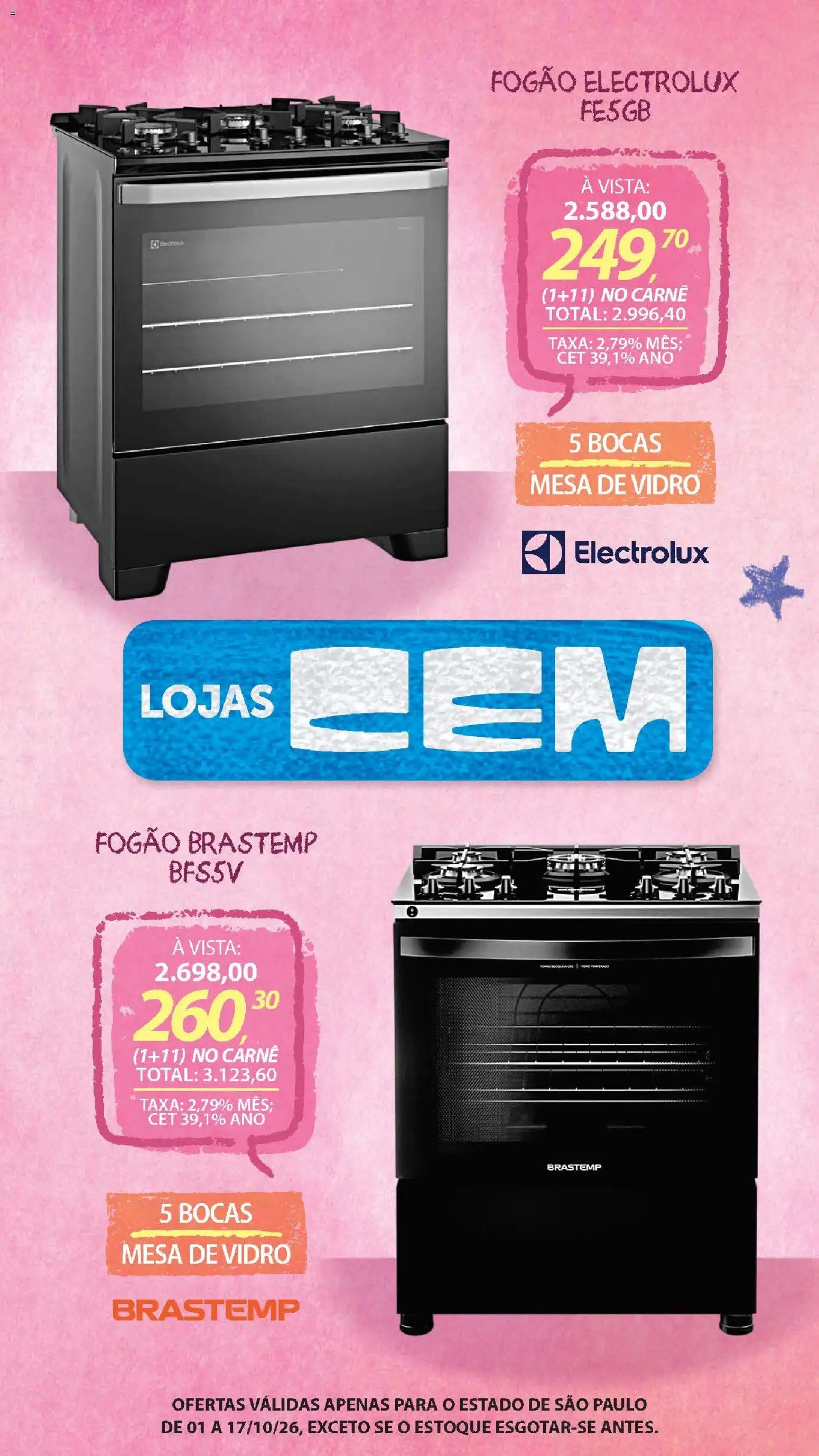 Lojas Cem Folheto - válido de 01/10/2026 | Página: 67 | Produtos: Fogão, Mesa, Carne