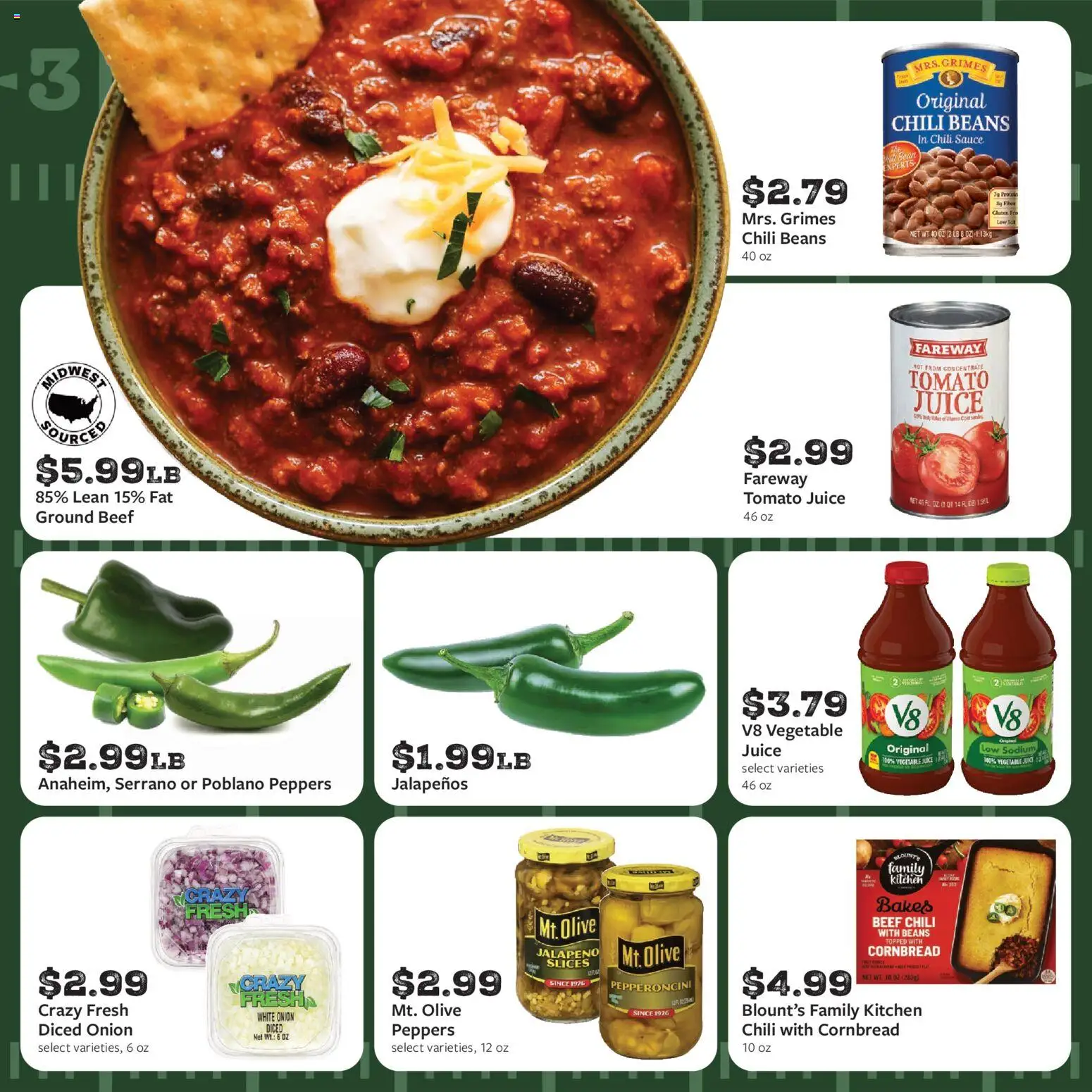 Fareway Weekly Ad - valid from 09/07/2026 | Page: 13 | Products: Peppers, Protein, Ground beef, Chili
