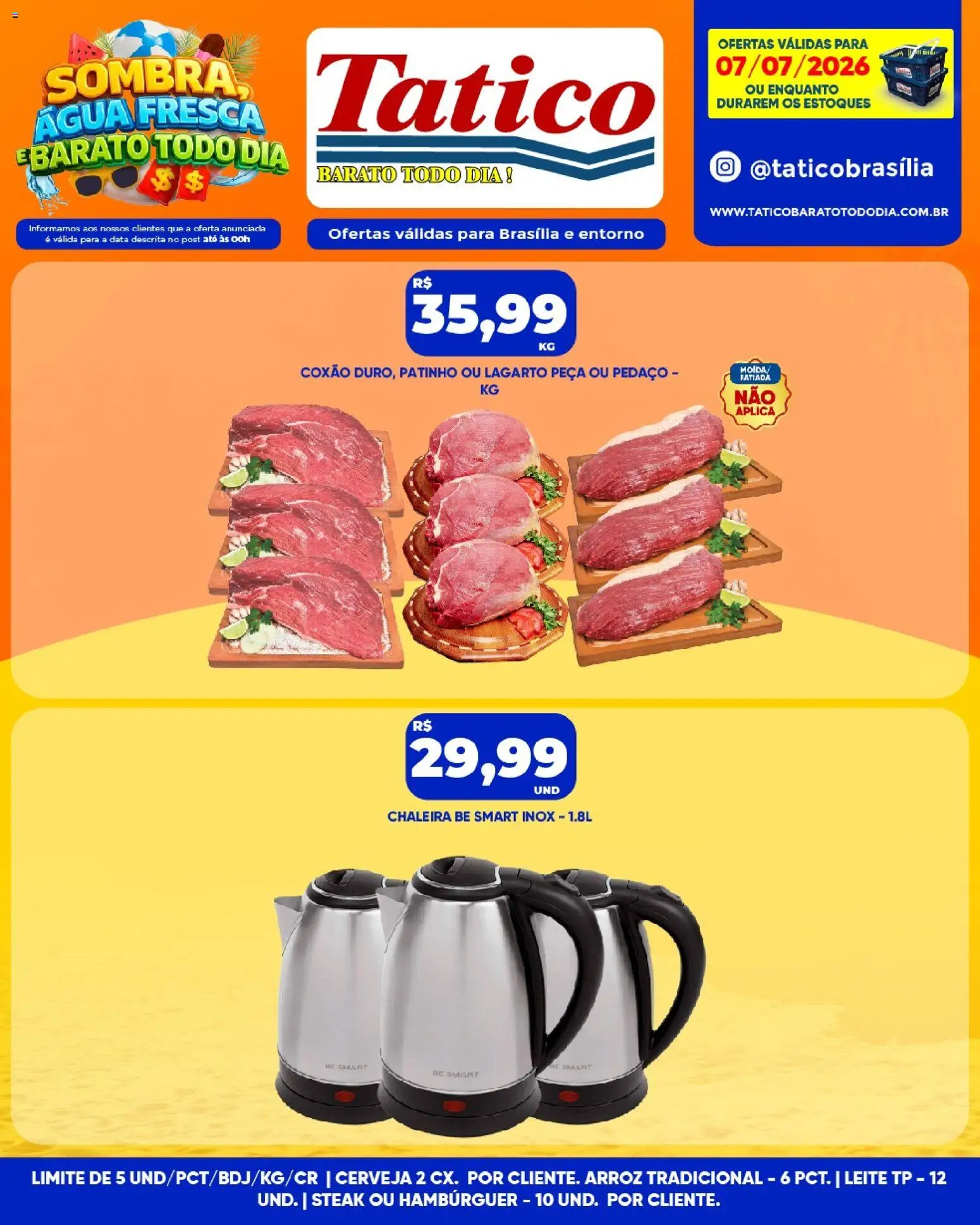 Tatico Folheto - válido de 08/07/2026 | Página: 37 | Produtos: Chaleira, Leite, Arroz, Hambúrguer