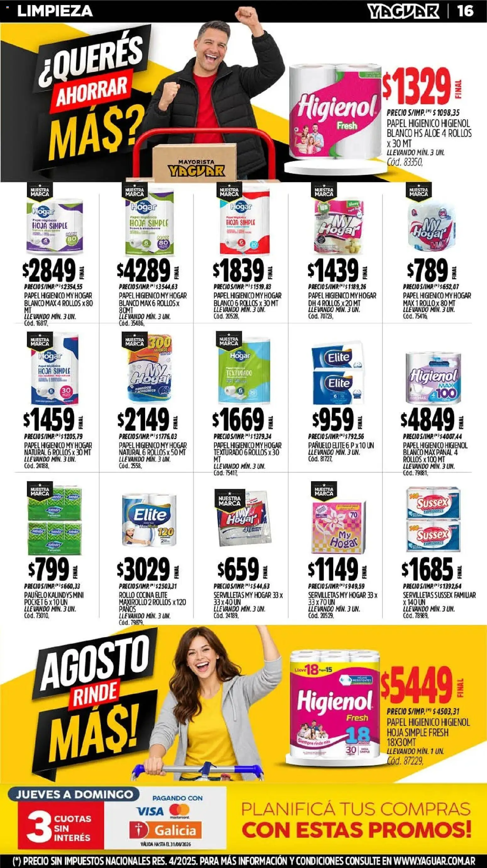Yaguar - Oferta Semanal Mendoza │ válido desde el 24/08/2026 | Página: 15 | Productos: Papel higiénico, Pañuelo, Cocina, Servilletas