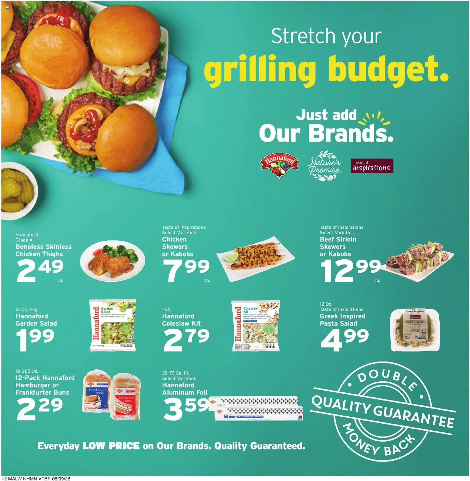 Hannaford Weekly Flyer - valid from 08/09/2026 | Page: 6 | Products: Foil, Hamburger, Pasta, Beef sirloin