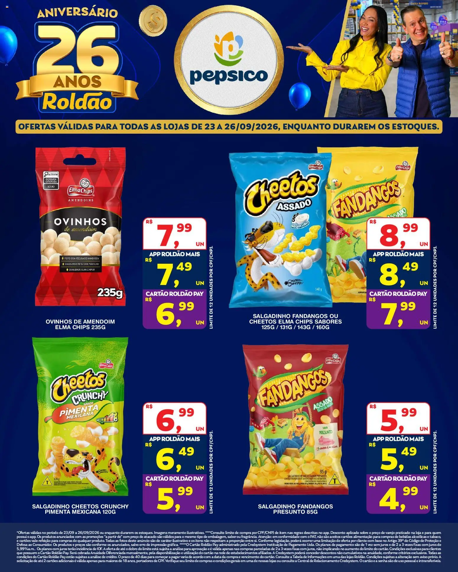 Roldão Folheto - válido de 23/09/2026 | Página: 1 | Produtos: Amendoim, Presunto, Base, Cheetos
