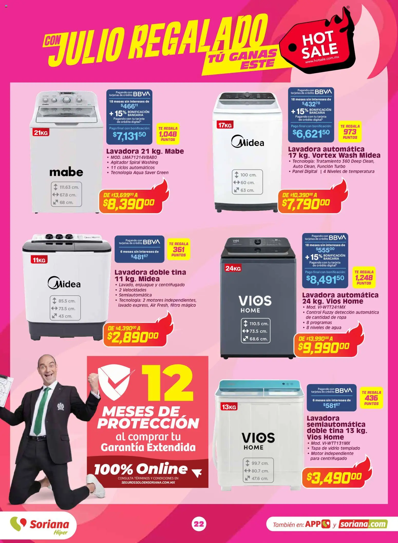 Nuevas ofertas de Soriana válidas en toda la República Mexicana desde el 25.05.2026. ¡Encuentra las mejores ofertas en Soriana Hot Sale Híper Nacional! | Página: 22 | Productos: Agua, Lavadora, Ropa, Té