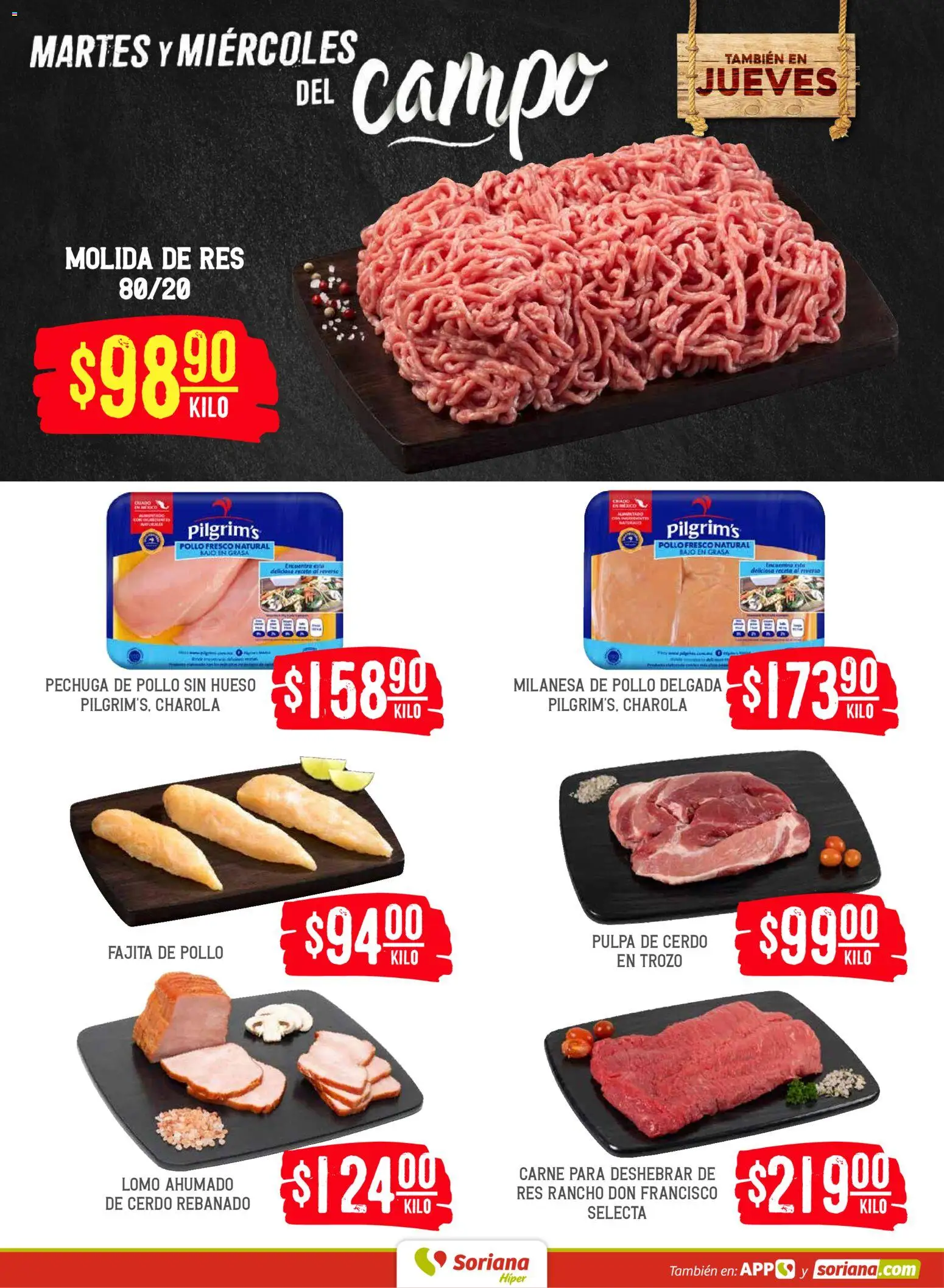 Nuevas ofertas de Soriana válidas en toda la República Mexicana desde el 12.05.2026. ¡Encuentra las mejores ofertas en Soriana Martes y Miércoles del Campo Híper: Tamaulipas (excepto Cd. Victoria y Tampico)! | Página: 4 | Productos: Pollo, Milanesa, Cerdo, Res