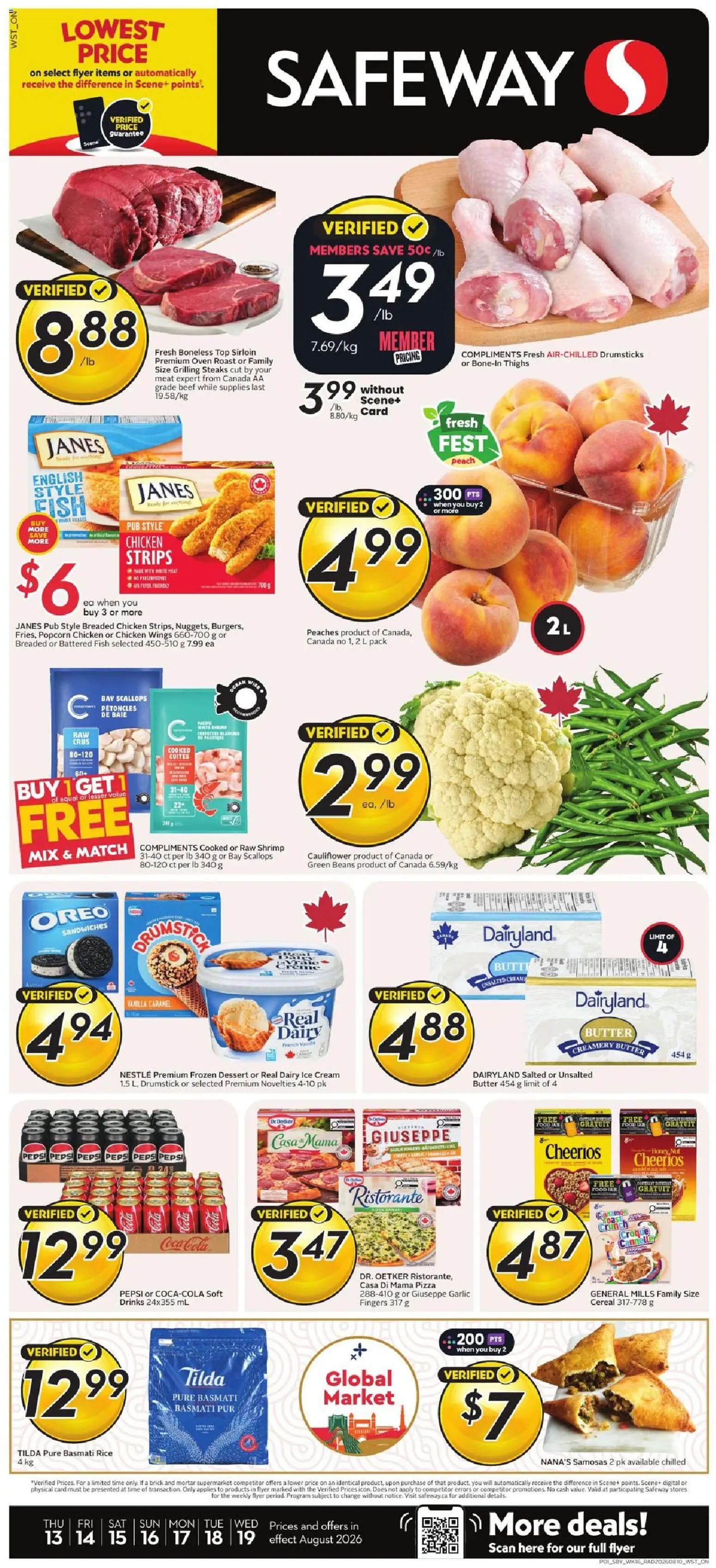 Safeway flyer valid from Aug 13, 2026 | Page: 1 | Products: Beef, Ice cream, Chicken wings, Drumsticks