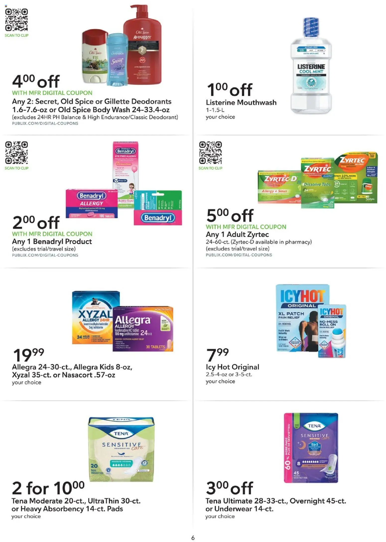 Publix Extra Savings - valid from 08/12/2026 | Page: 6 | Products: Deodorant, Mouthwash, Body Wash, Underwear