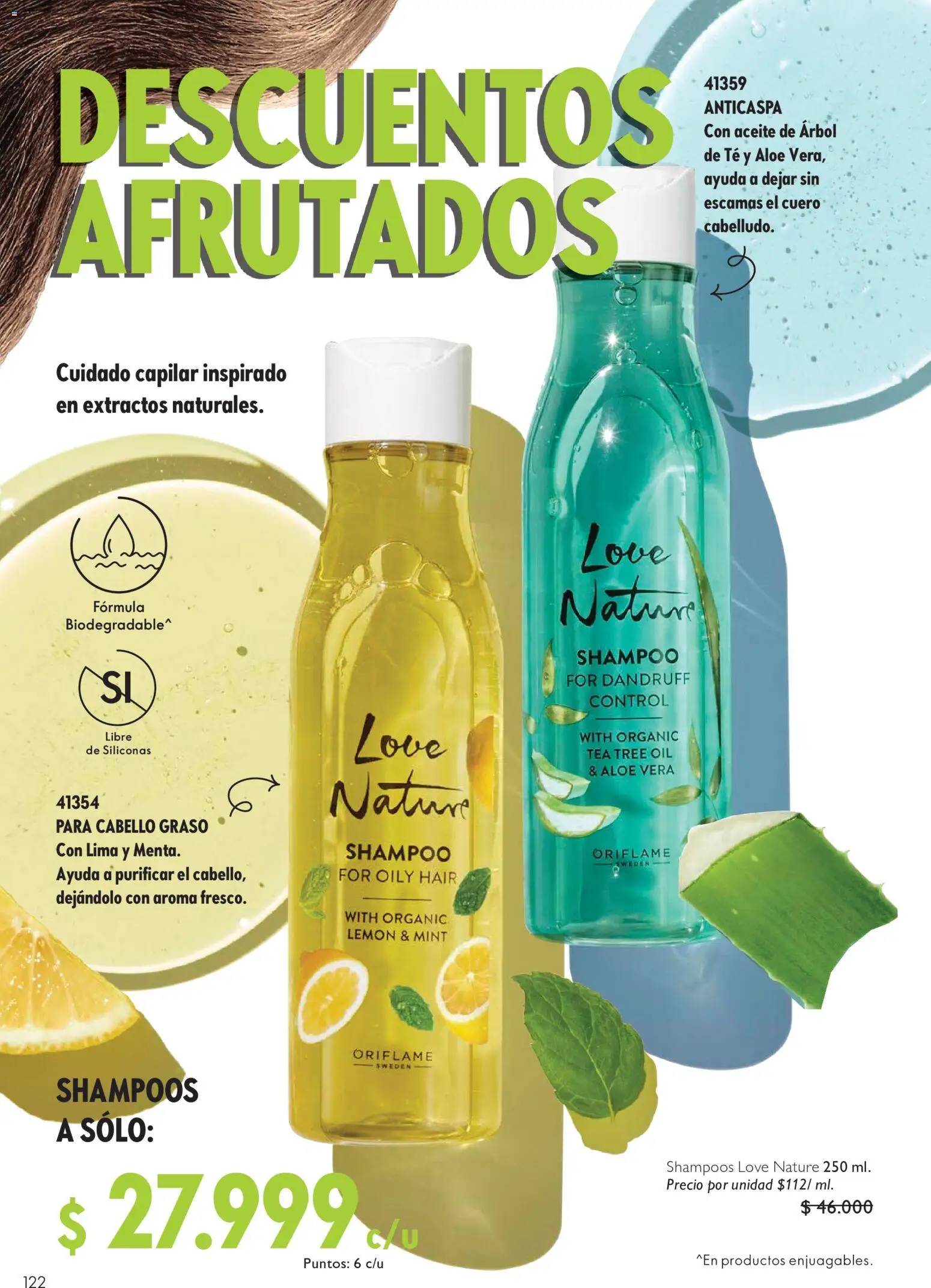 Oriflame revista - valida desde el 01/08/2026 | Página: 122 | Productos: Té, Shampoo, Loción tonificante, Aceite