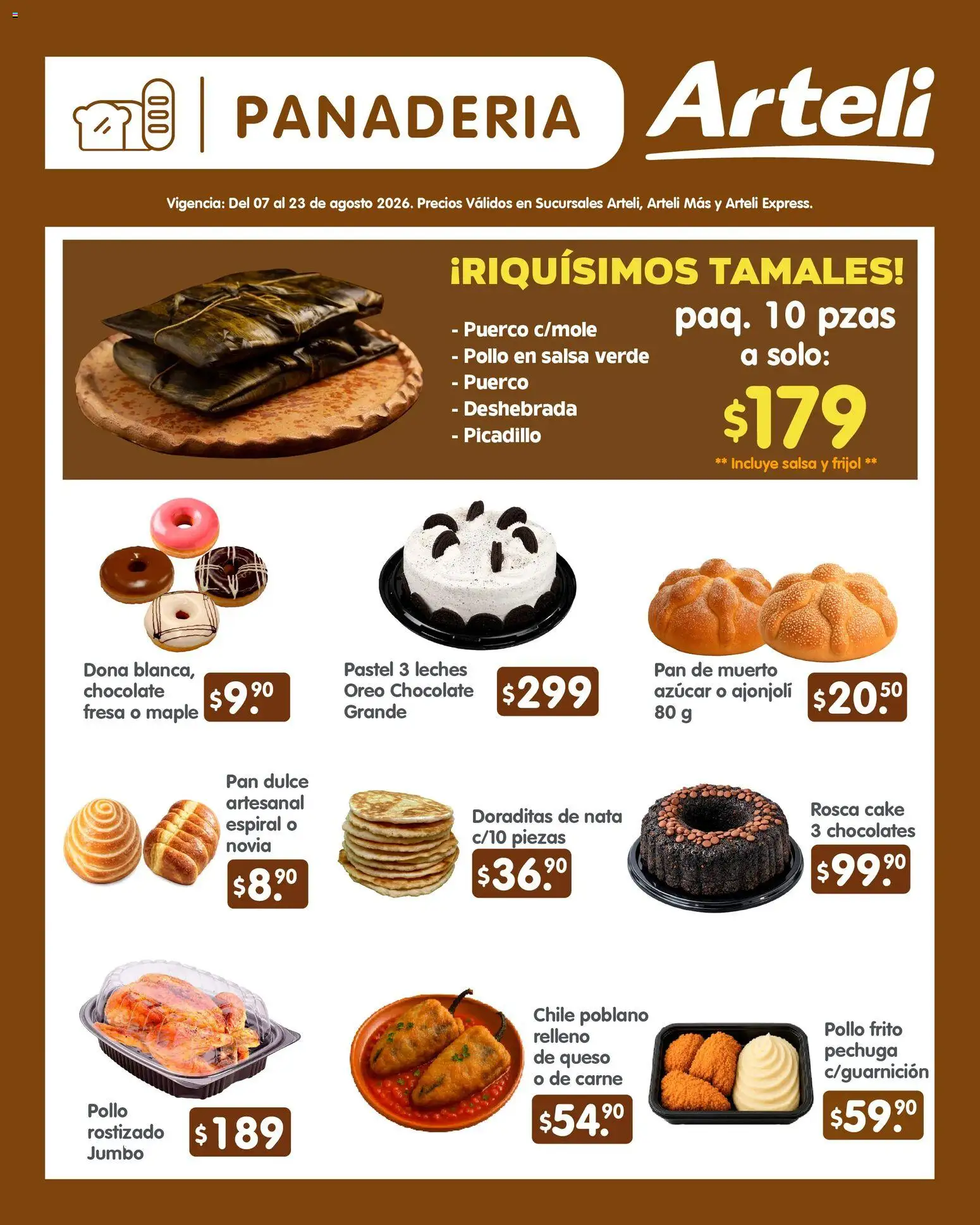 Nuevas ofertas de Arteli válidas en toda la República Mexicana desde el 07/08/2026. ¡Encuentra las mejores ofertas en Arteli folleto Quincenal! | Página: 8 | Productos: Pastel, Picadillo, Carne, Panadería