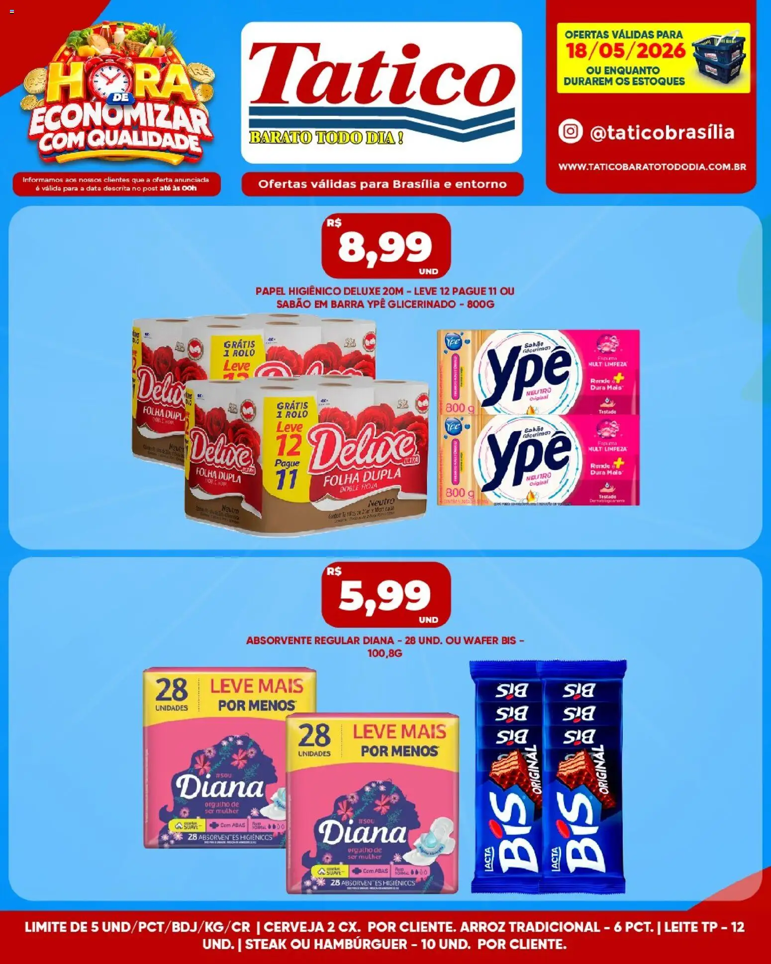 Tatico Folheto - válido de 19.05.2026 | Página: 28 | Produtos: Leite, Arroz, Hambúrguer, Absorvente