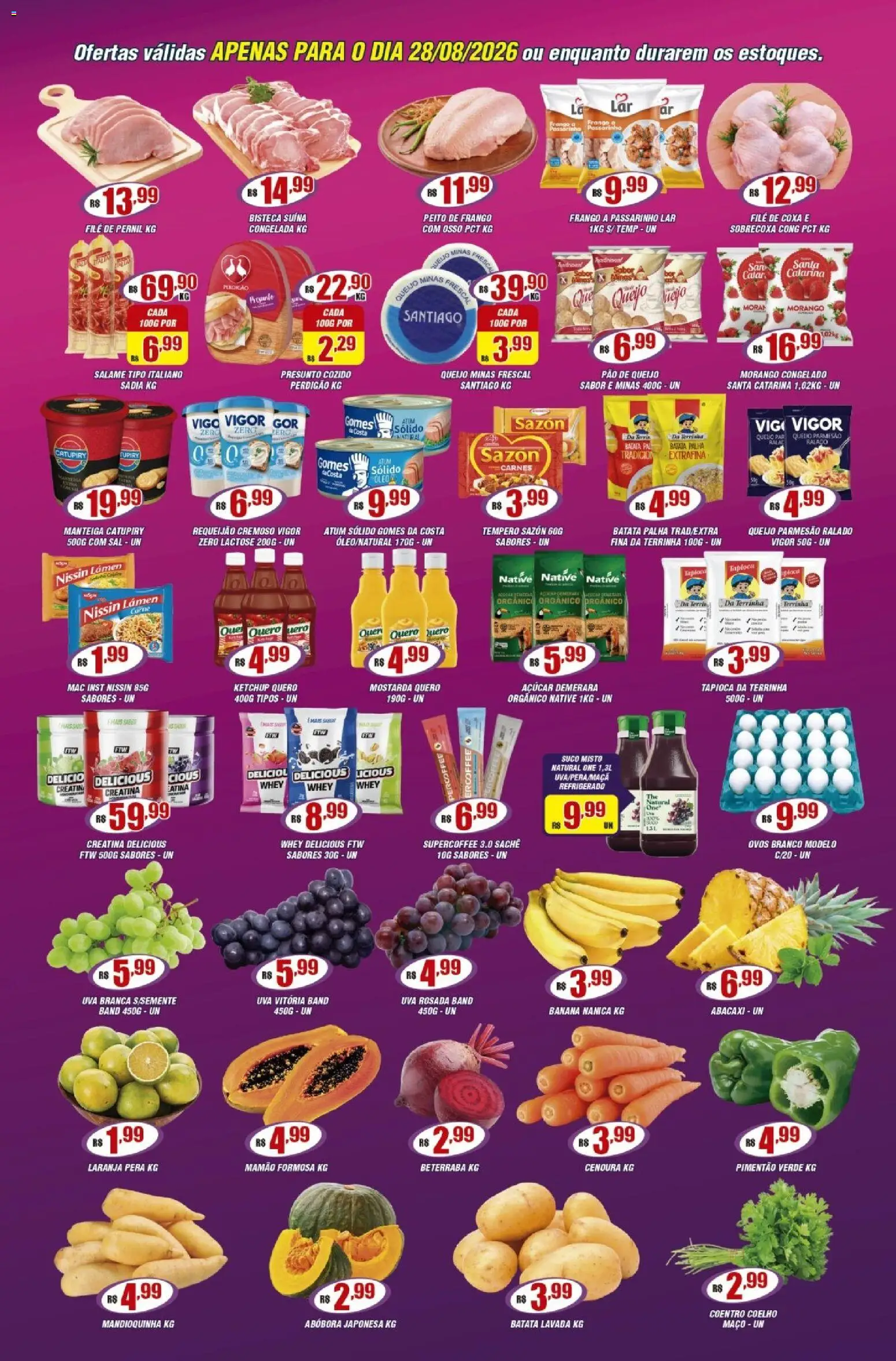 Violeta Supermercados Folheto - válido de 28/08/2026 | Página: 2 | Produtos: Abóbora, Açúcar demerara, Gomes da costa, Catupiry