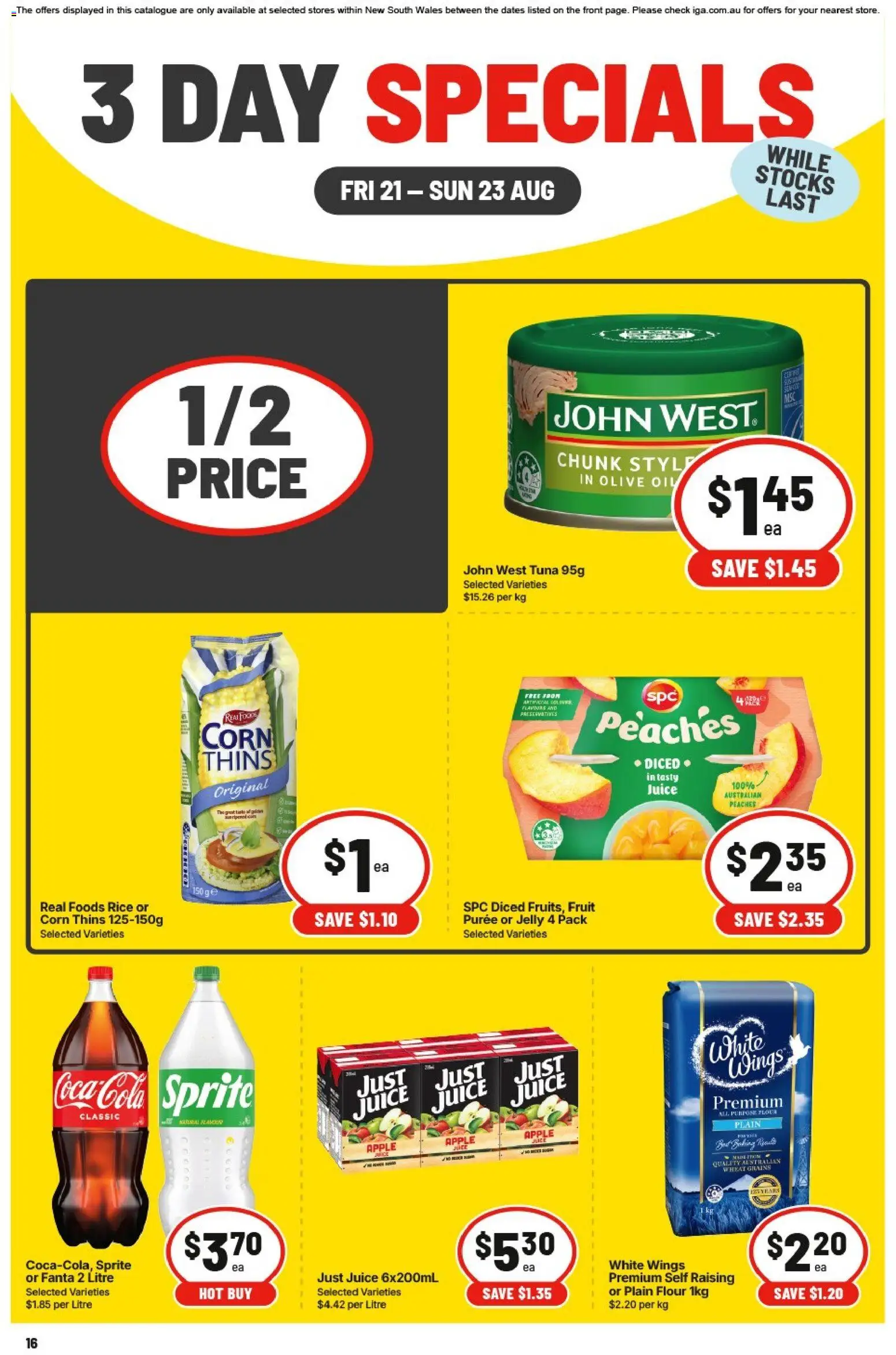 IGA catalogue - valid from 21/08/2026 | Page: 1 | Products: Peaches, Juice, Fruit, Fanta
