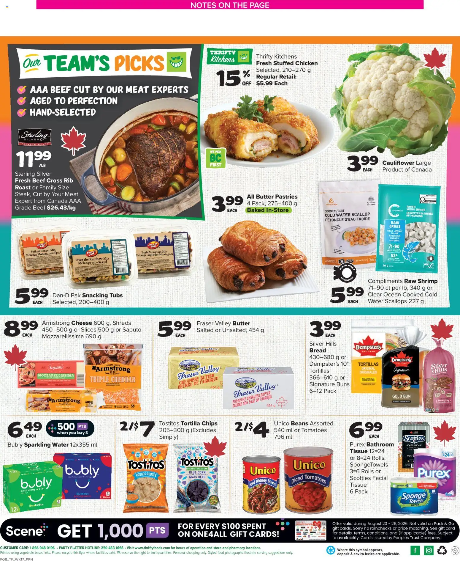 Thrifty Foods flyer valid from Aug 20, 2026 | Page: 2 | Products: Beef, Chips, Shrimp, Chicken