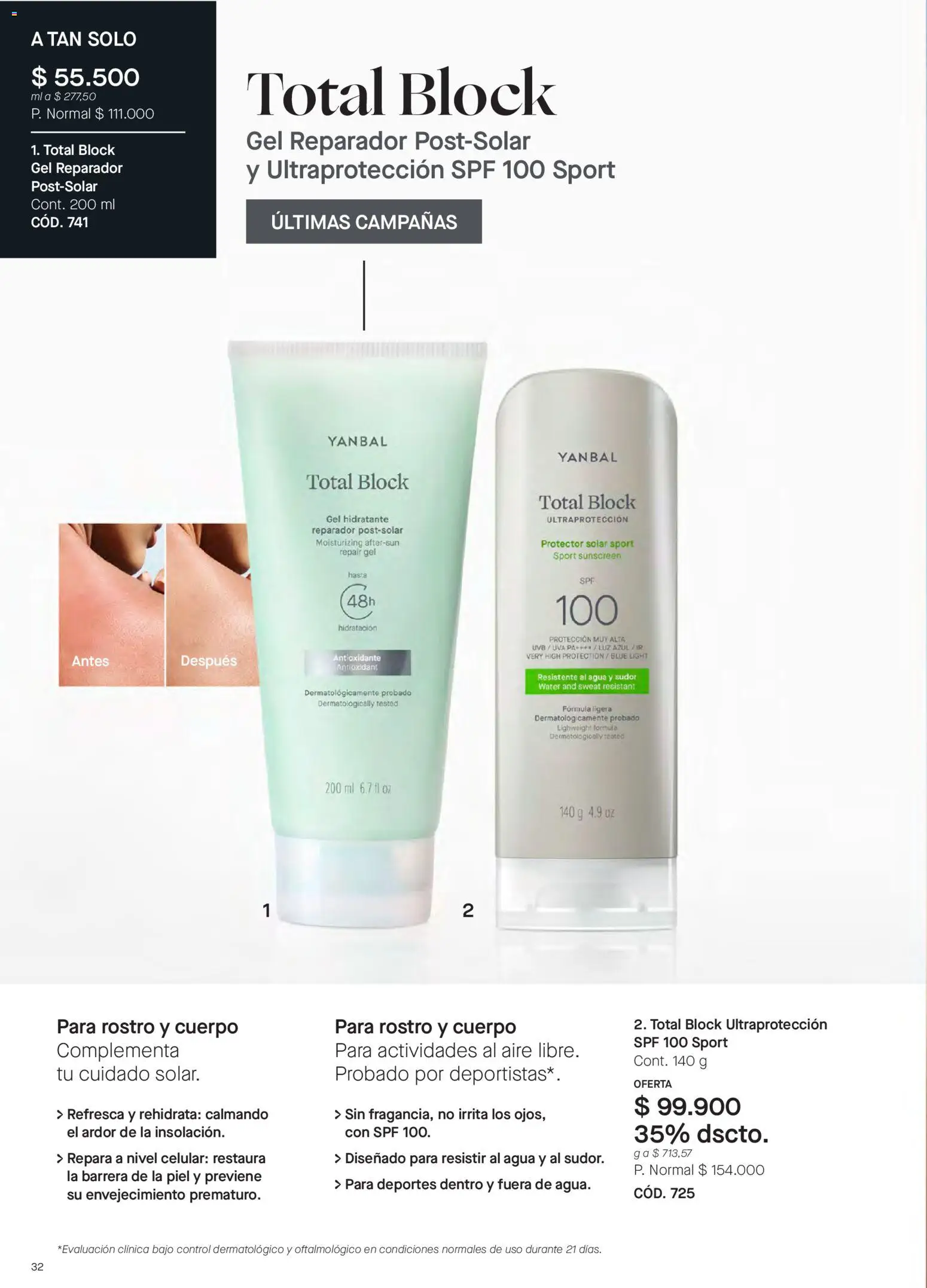 Yanbal revista - valida desde el 20/06/2026 | Página: 32 | Productos: Agua, Protector solar