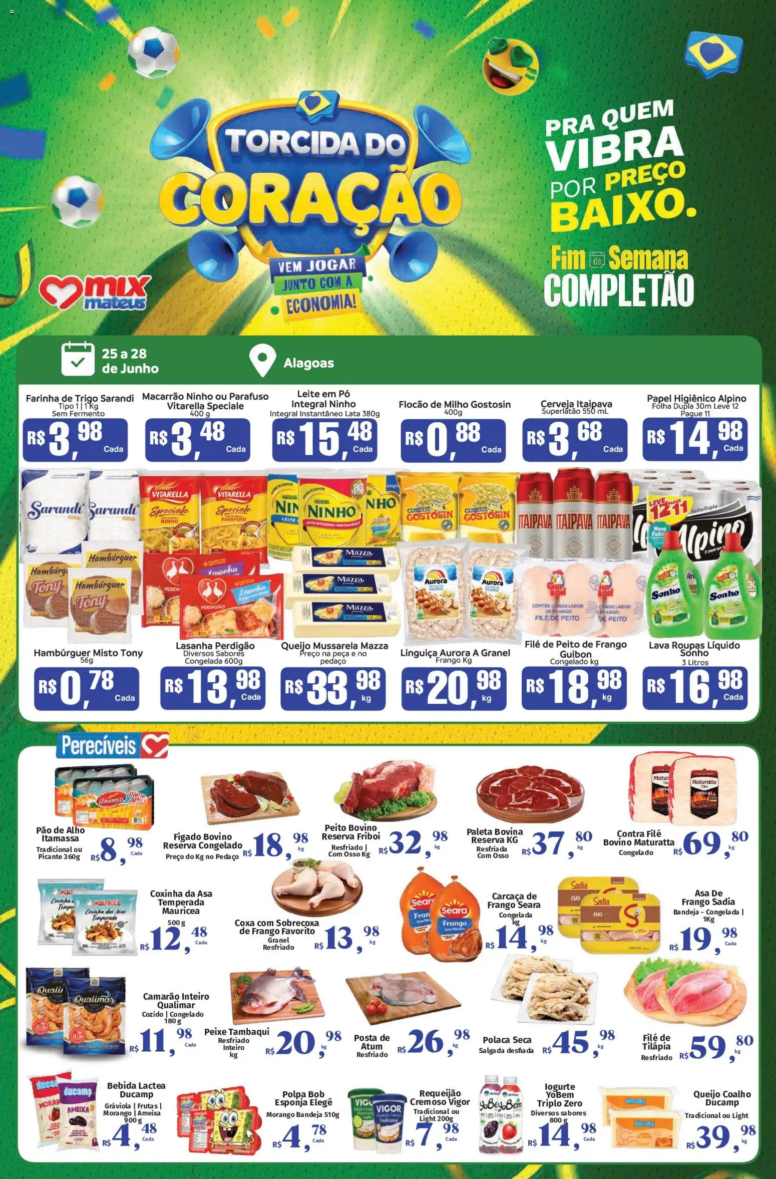 Mateus Folheto - válido de 25/06/2026 | Página: 1 | Produtos: Pó, Camarão, Tilápia, Copos