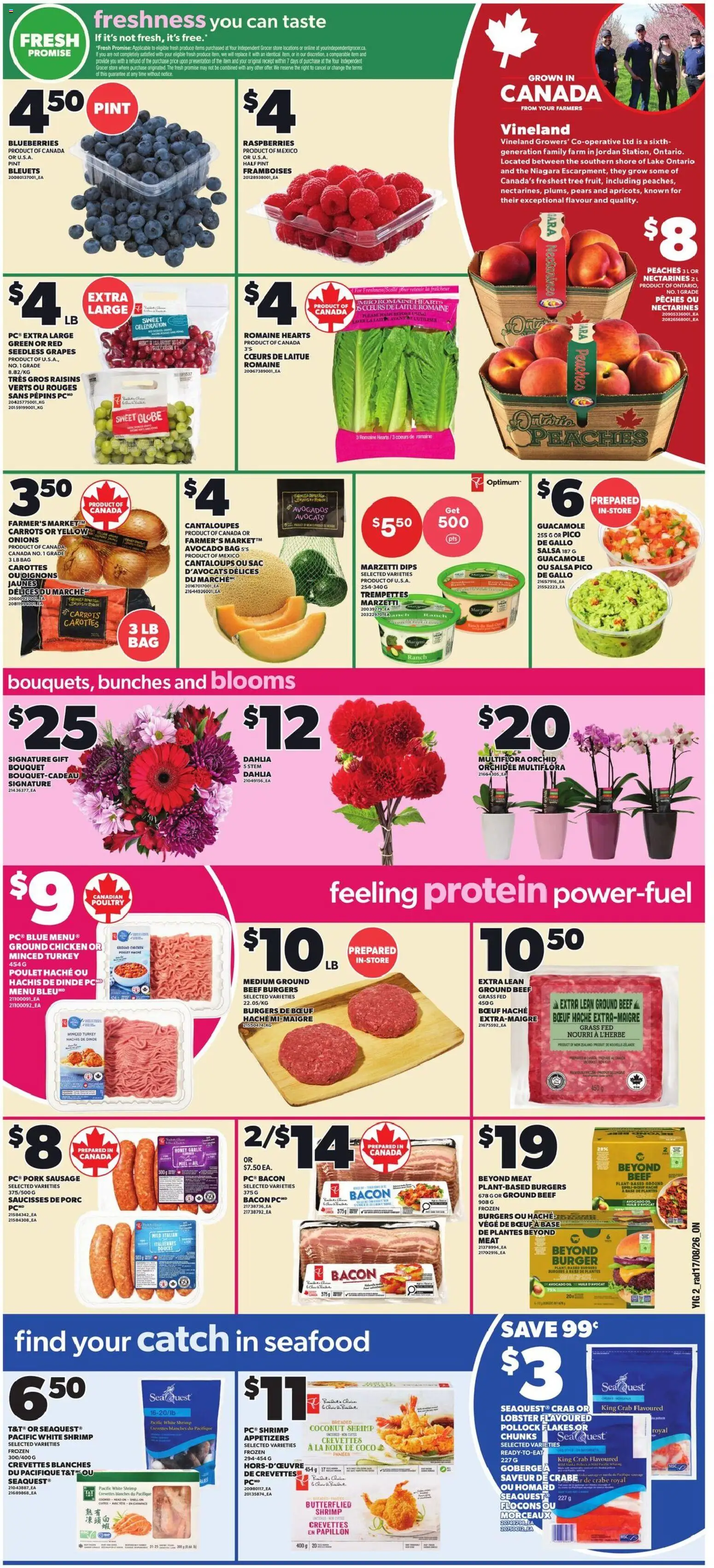 Independent Grocer flyer valid from Aug 20, 2026 | Page: 3 | Products: Appetizers, Shrimp, Nectarines, Poultry