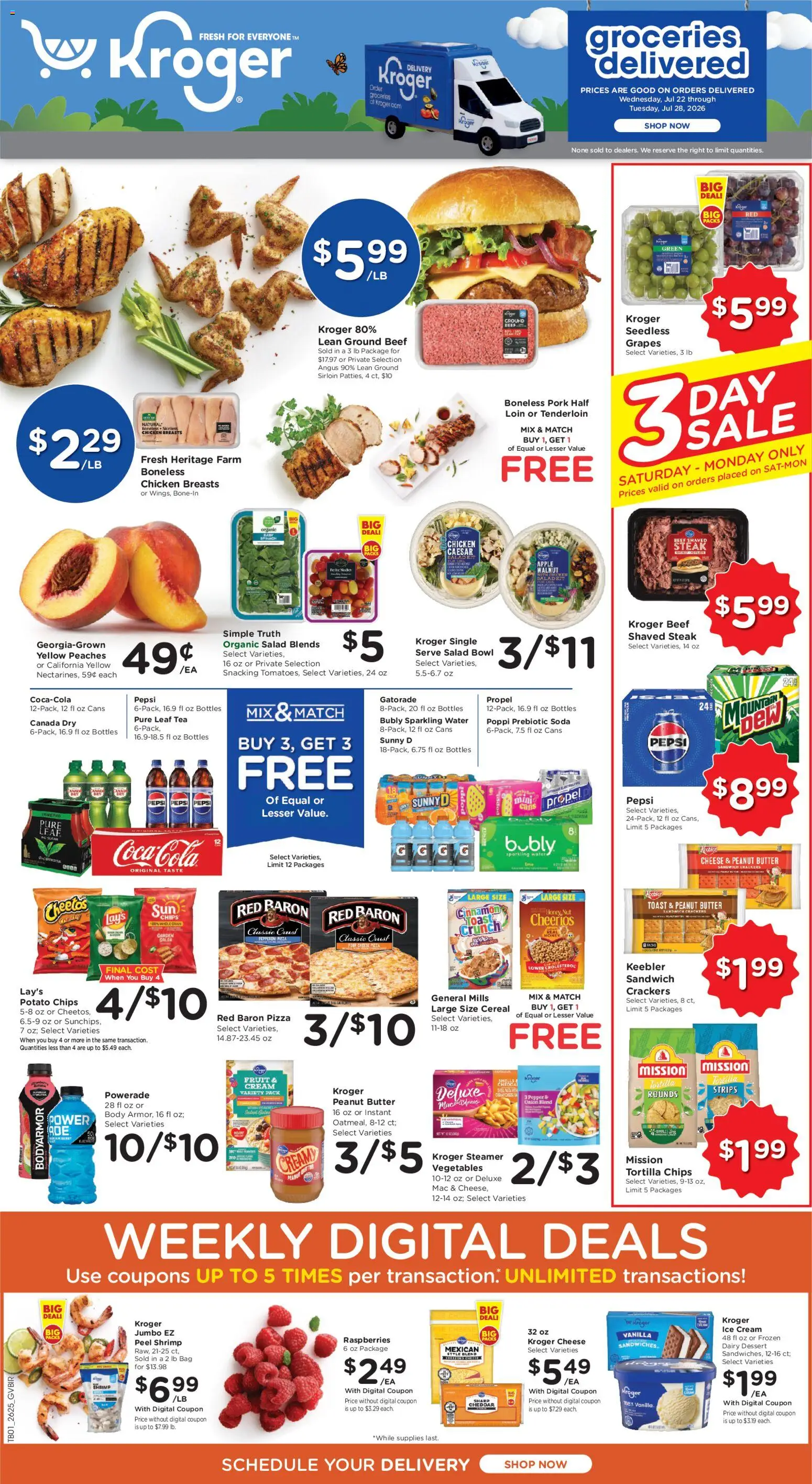 Kroger Ad - valid from 07/22/2026 | Page: 1 | Products: Tea, Chips, Ice cream, Pepper