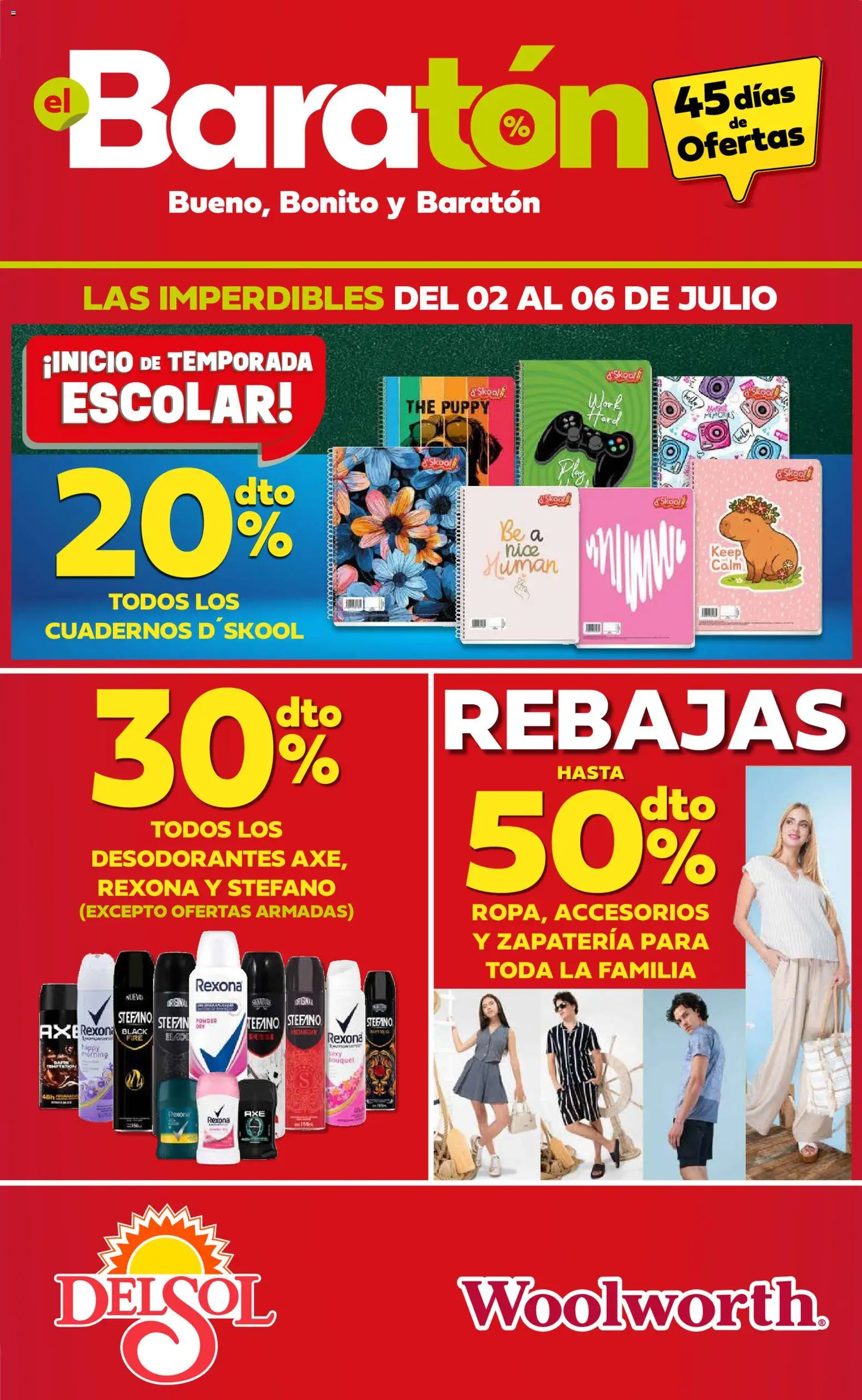 Nuevas ofertas de Del Sol y Woolworth válidas en toda la República Mexicana desde el 02/07/2026. ¡Encuentra las mejores ofertas en Del Sol y Woolworth catálogo Bueno, Bonito y Baratón! | Página: 1