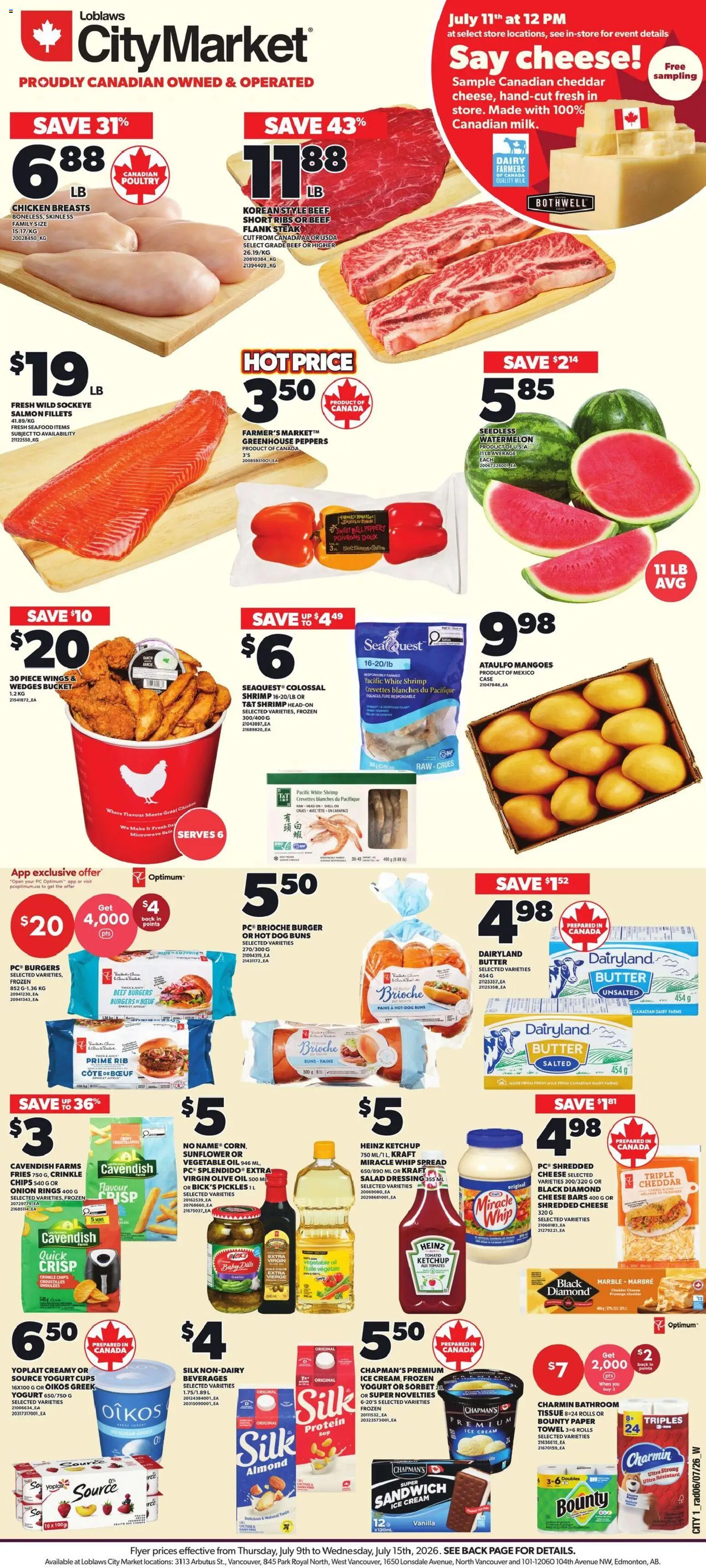 Loblaws flyer valid from Jul 9, 2026 | Page: 1 | Products: Chips, Ice cream, Case, Chicken
