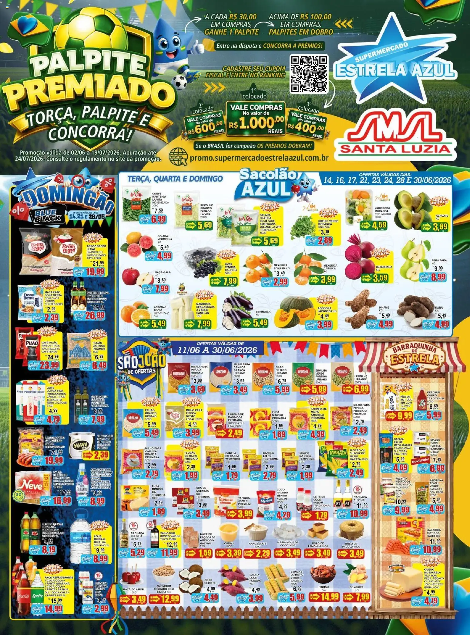 Estrela Azul Folheto - válido de 11.06.2026 | Página: 1 | Produtos: Inhame, Macarrão, Roupas, Batata
