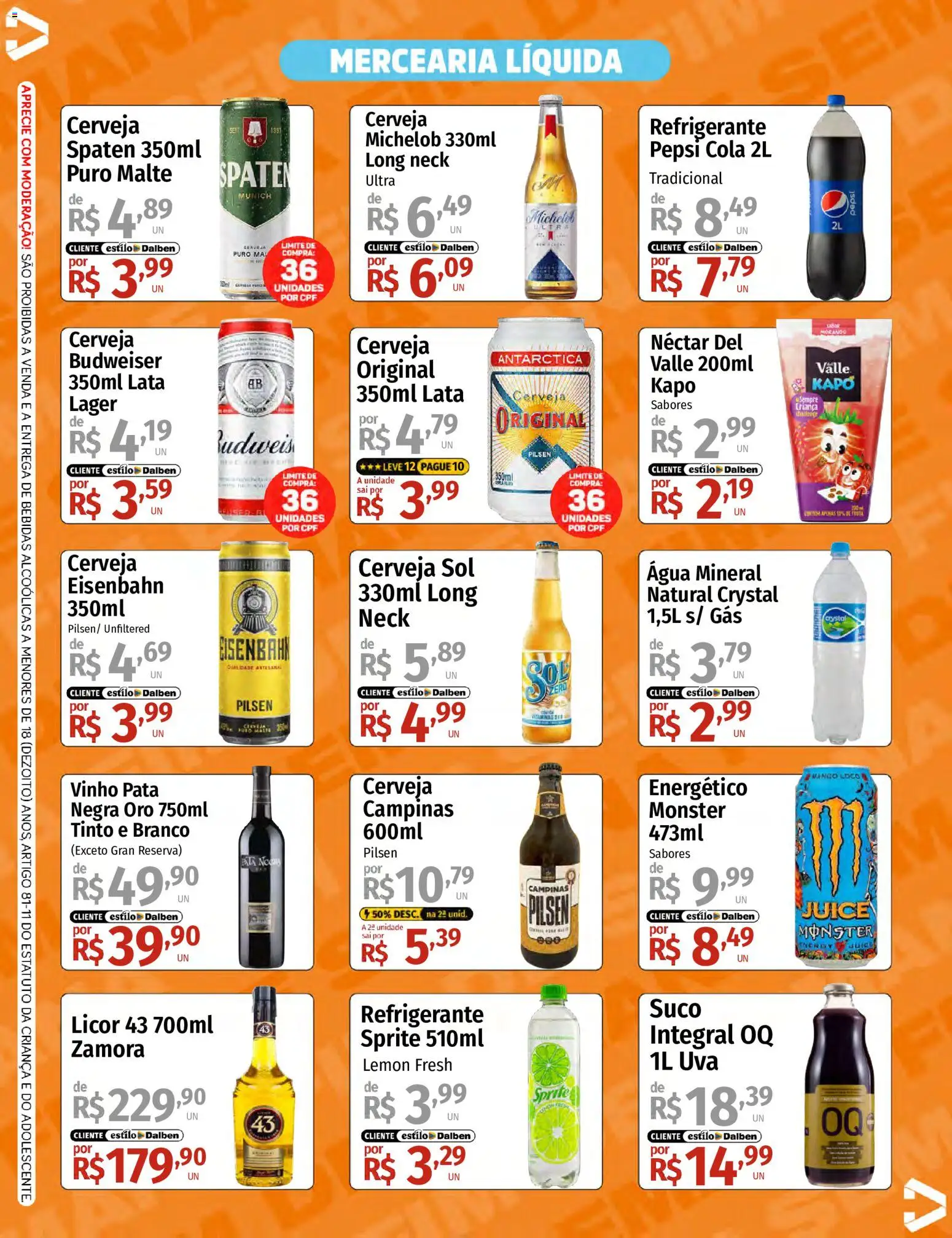 Supermercado Dalben Folheto - válido de 10/07/2026 | Página: 3 | Produtos: Cola, Eisenbahn, Suco, Vinho