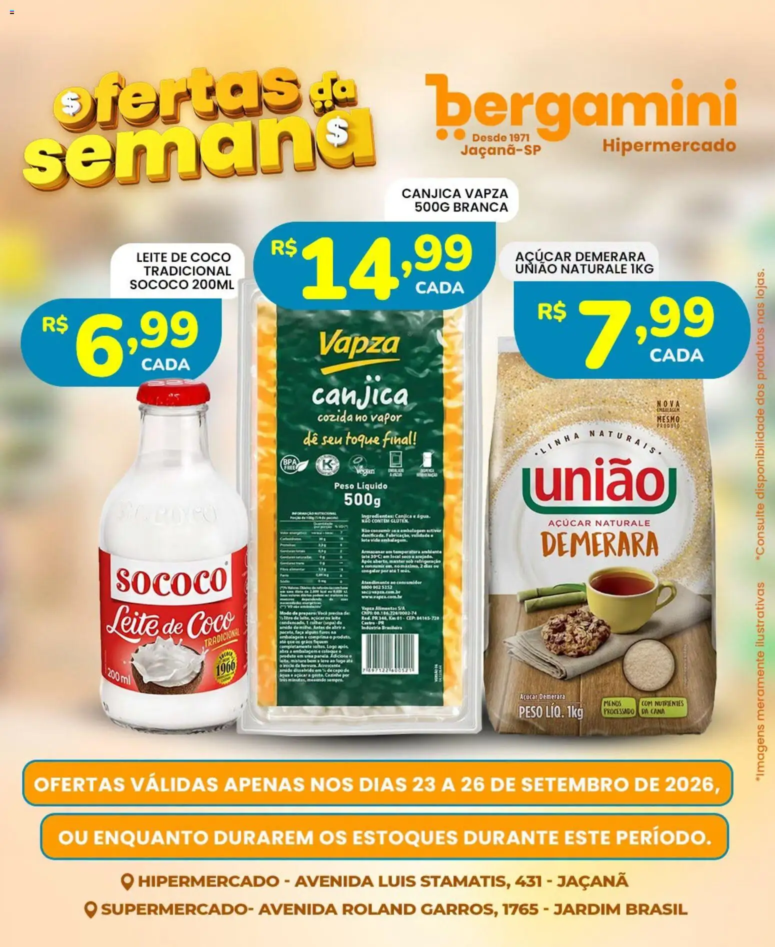 Supermercado Bergamini Folheto - válido de 23/09/2026 | Página: 20 | Produtos: Açúcar demerara, Leite, Açúcar, Leite de coco