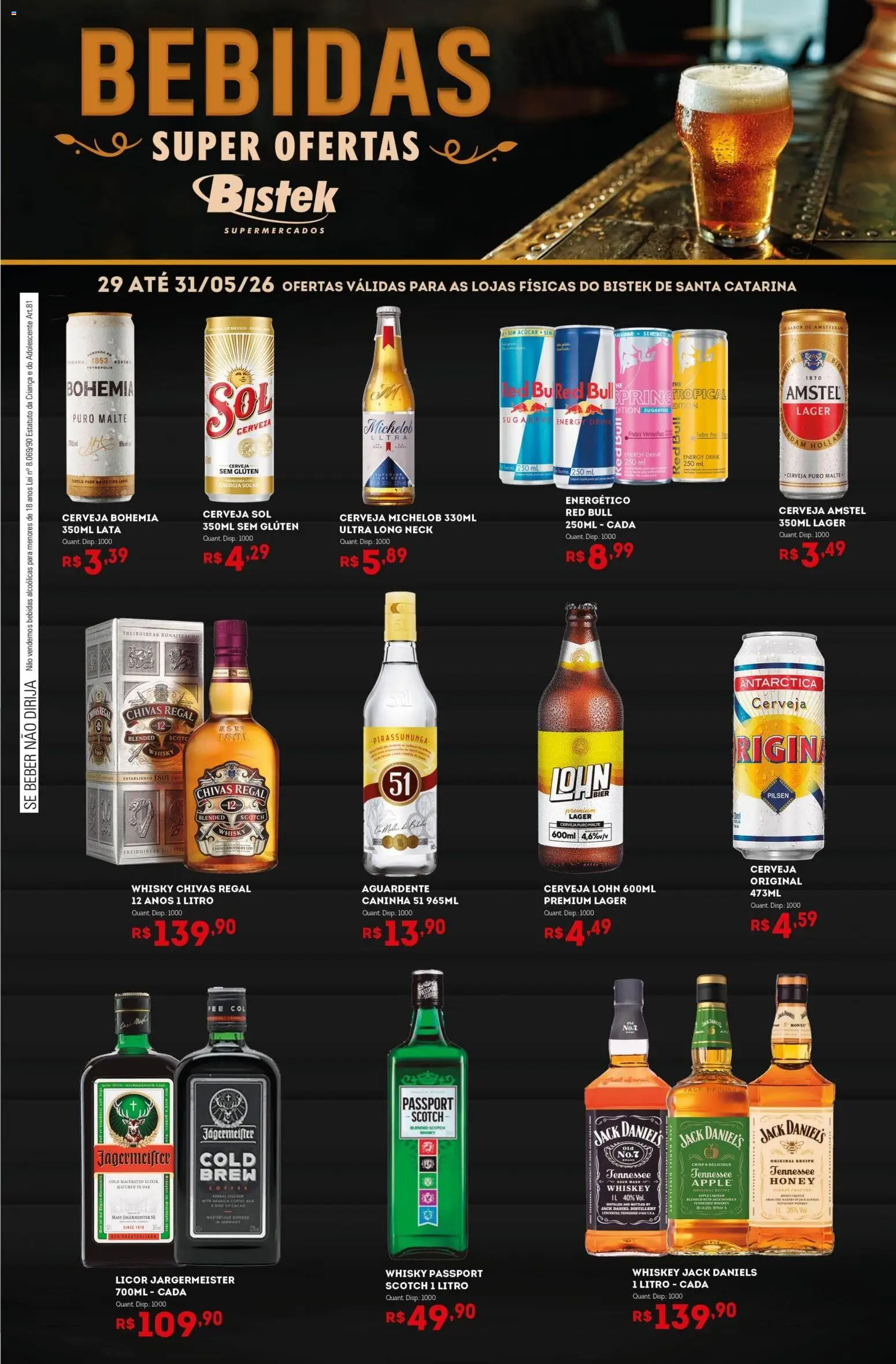 Bistek Supermercados Folheto - válido de 29.05.2026 | Página: 1 | Produtos: Energético, Whisky, Licor, Cerveja