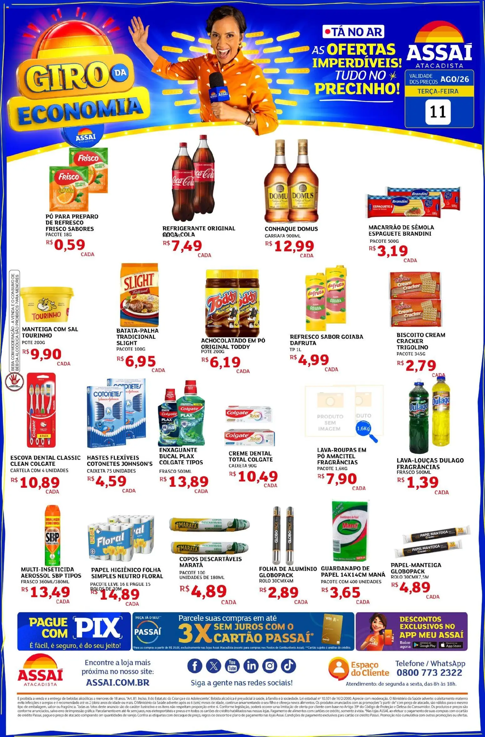 Assaí Atacadista Folheto - válido de 11/08/2026 | Página: 1 | Produtos: Escova, Conhaque, Alimentos, Copos