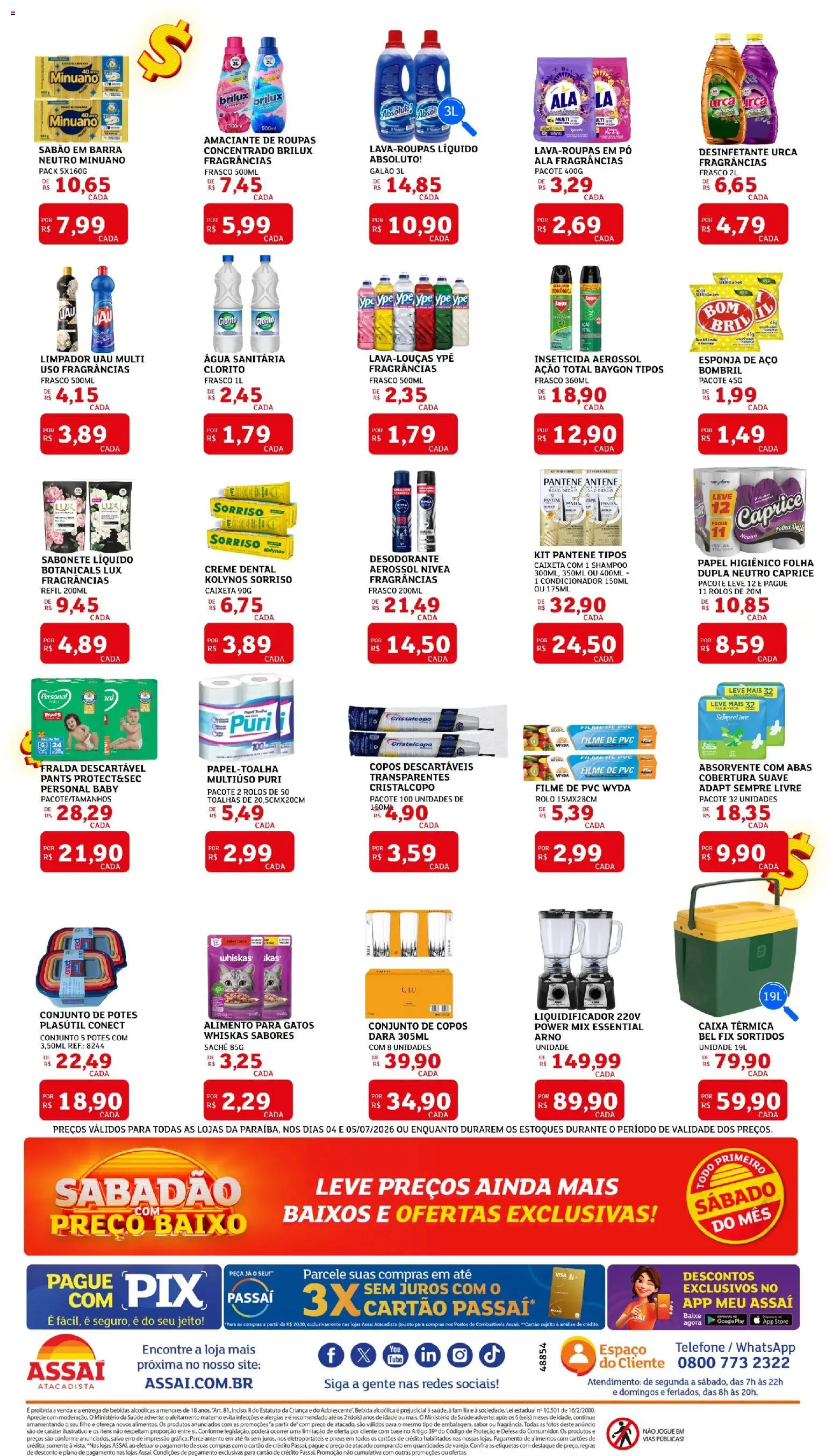 Assaí Atacadista Folheto - válido de 04/07/2026 | Página: 4 | Produtos: Shampoo, Roupas, Baixo, Esponja de aço