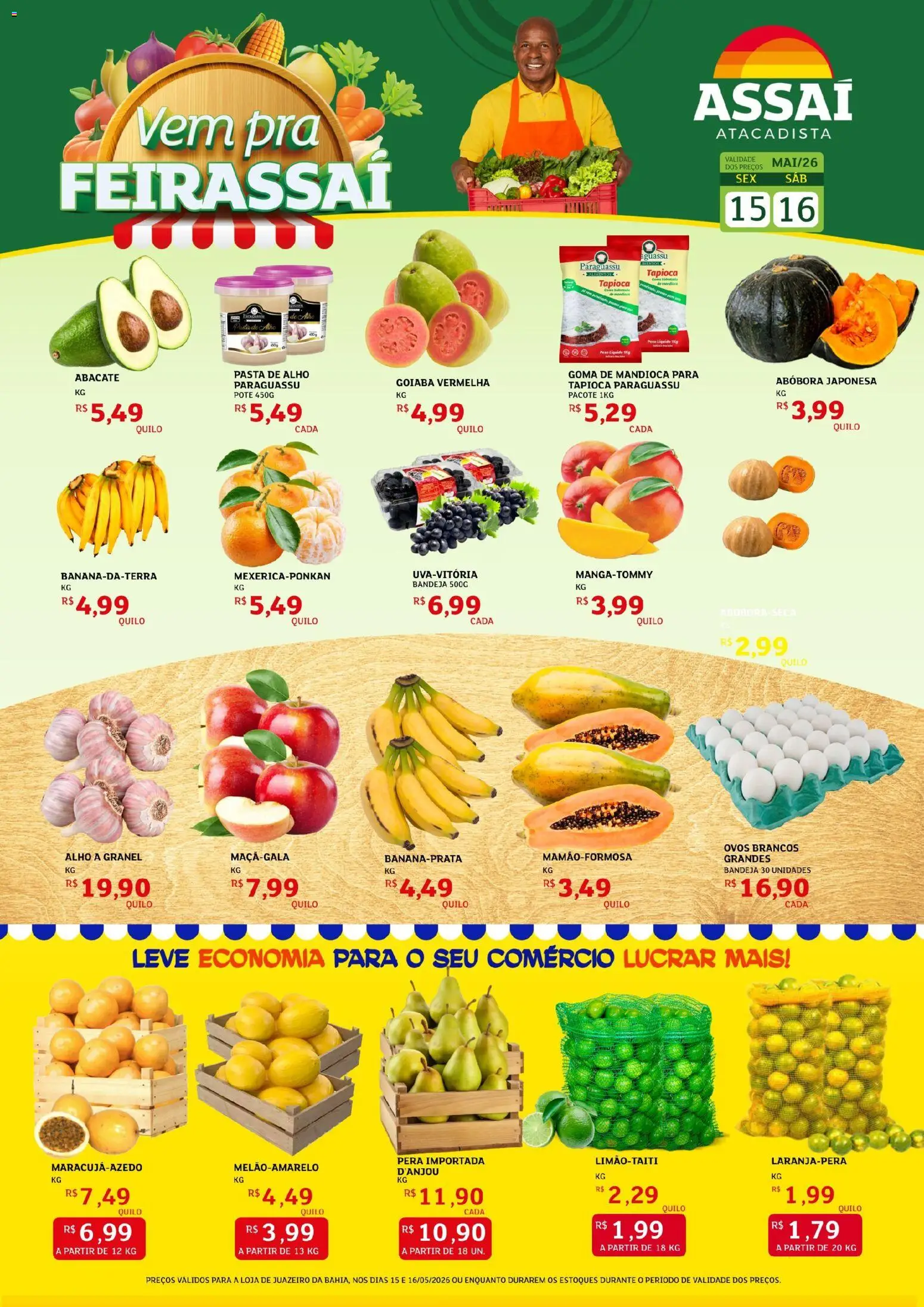 Assaí Atacadista Folheto - válido de 16.05.2026 | Página: 1 | Produtos: Pera, Alho, Mandioca, Pasta