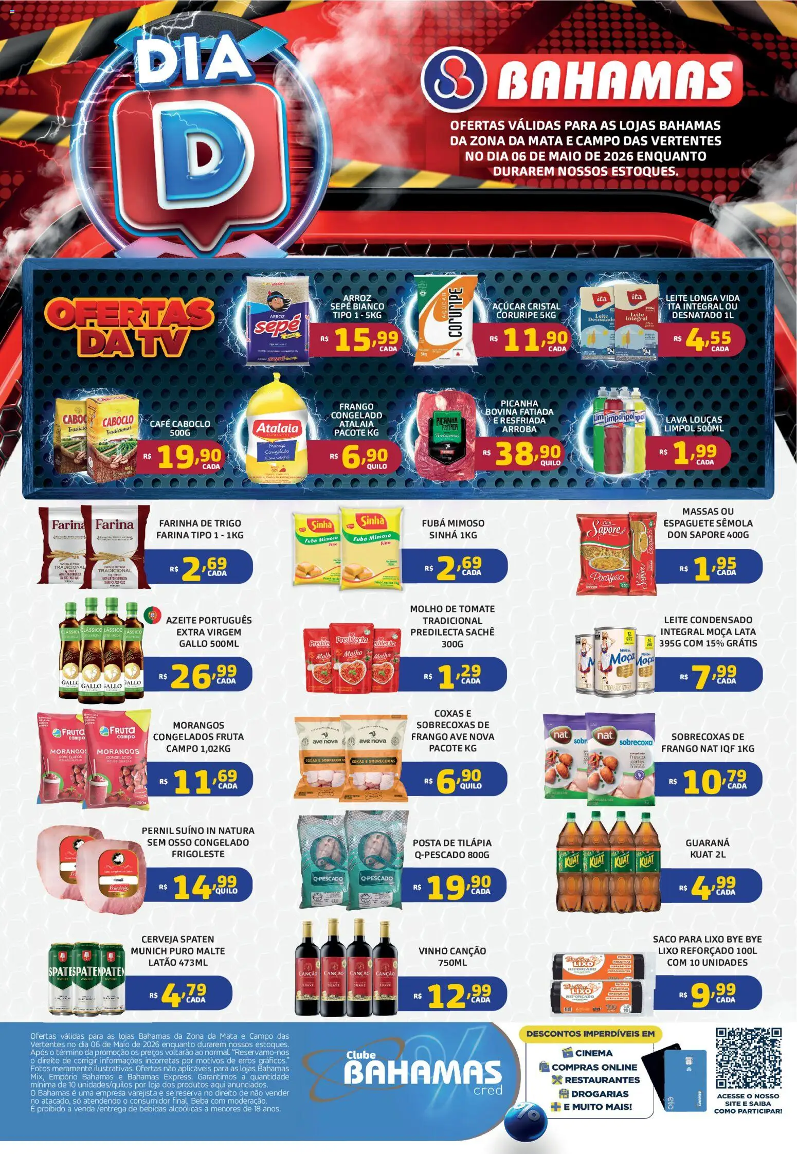 Bahamas Supermercados Folheto - válido de 06.05.2026 | Página: 1 | Produtos: Espaguete, Maiô, Leite, Frango