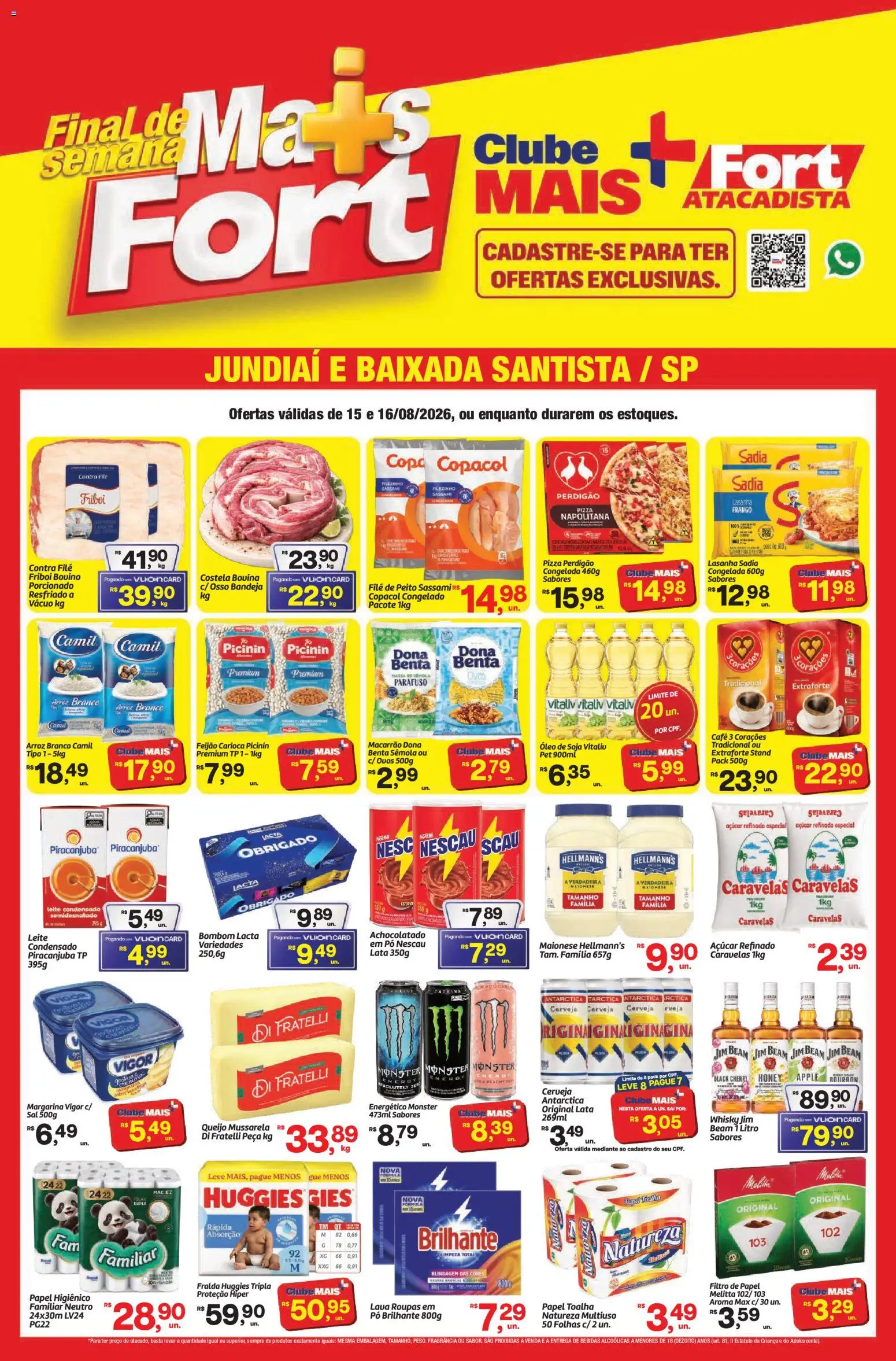 Fort Atacadista Folheto - válido de 15/08/2026 | Página: 1 | Produtos: Contra filé, Pizza, Bombom, Soja
