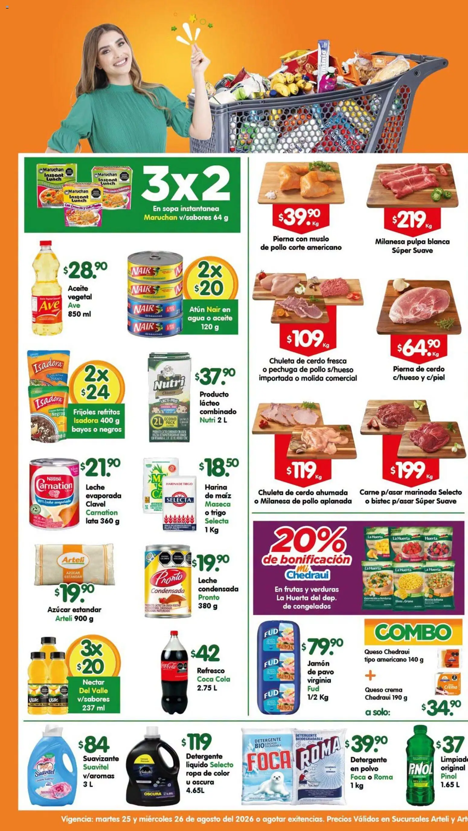 Nuevas ofertas de Arteli válidas en toda la República Mexicana desde el 25/08/2026. ¡Encuentra las mejores ofertas en Arteli folleto Valles! | Página: 1 | Productos: Refresco, Agua, Jamón, Suavizante