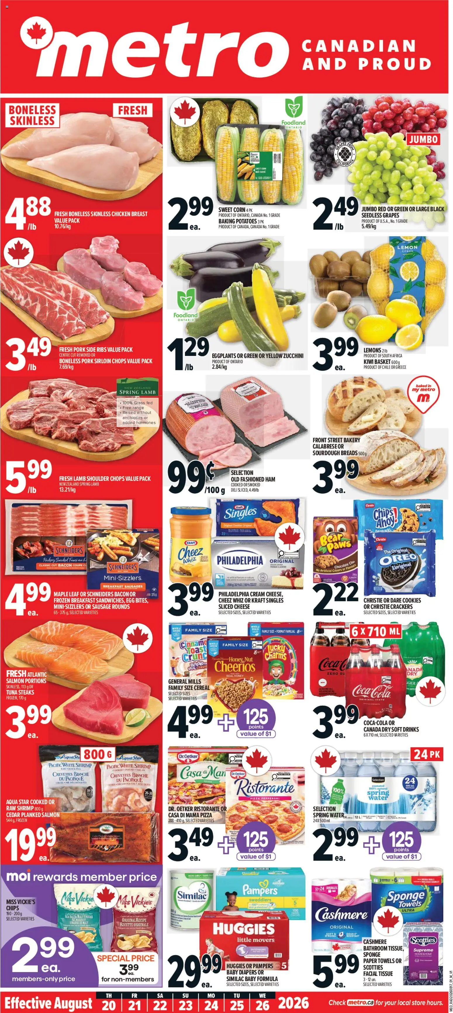 Metro flyer valid from Aug 20, 2026 | Page: 1 | Products: Kiwi, Zucchini, Corn, Vinegar