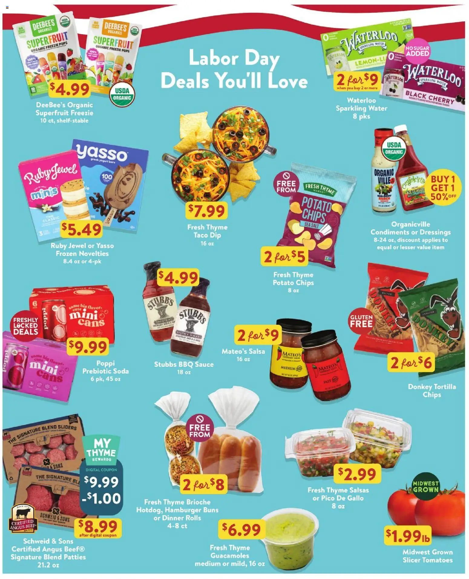 Fresh Thyme Weekly Ad - valid from 08/26/2026 | Page: 1 | Products: Potato chips, Hamburger, Tortilla chips, Slicer