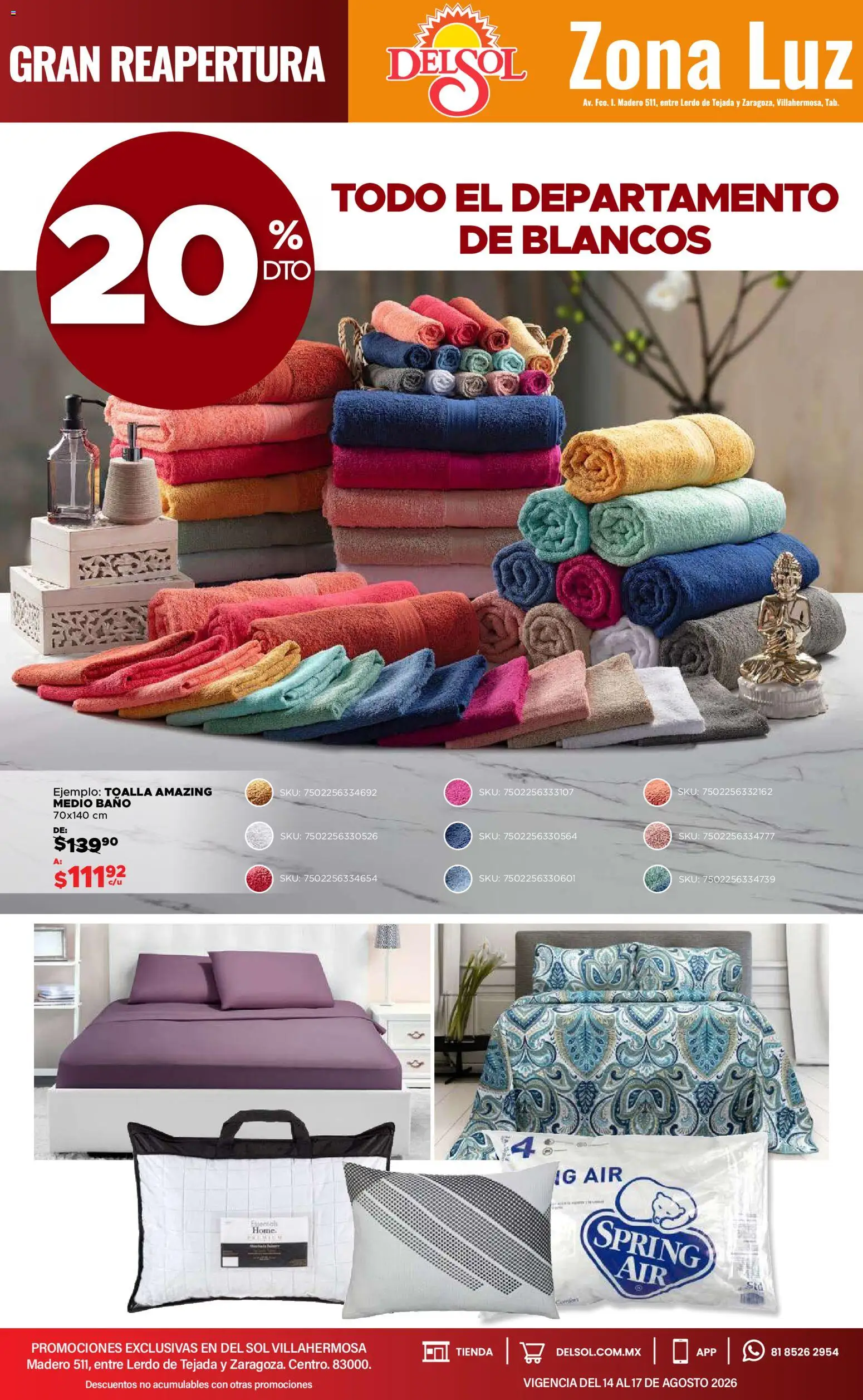 Nuevas ofertas de Del Sol y Woolworth válidas en toda la República Mexicana desde el 14/08/2026. ¡Encuentra las mejores ofertas en Del Sol y Woolworth katalog 4 Días de Grandes Promociones! | Página: 18 | Productos: Toalla, Baño