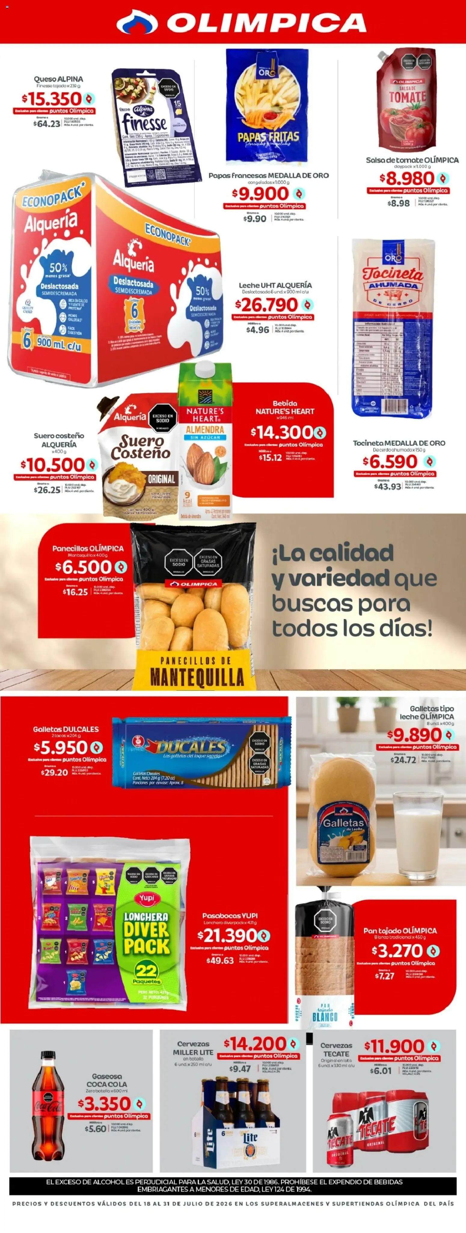 Olímpica revista - valida desde el 18/07/2026 | Página: 2 | Productos: Té, Salsa de tomate, Plátano, Leche