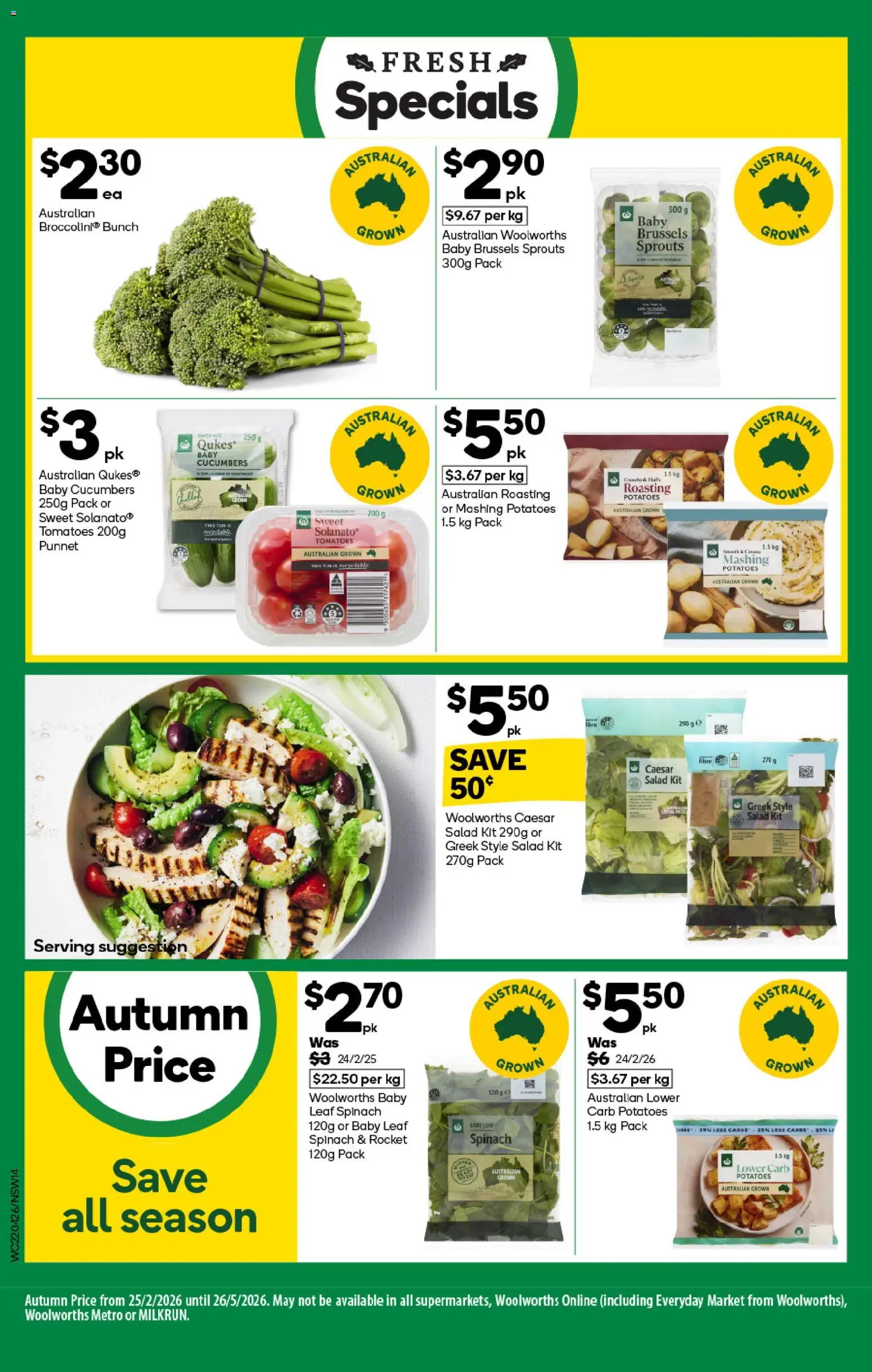 Woolworths catalogue - valid from 22.04.2026 | Page: 14 | Products: Tomatoes, Cucumbers, Potatoes, Spinach