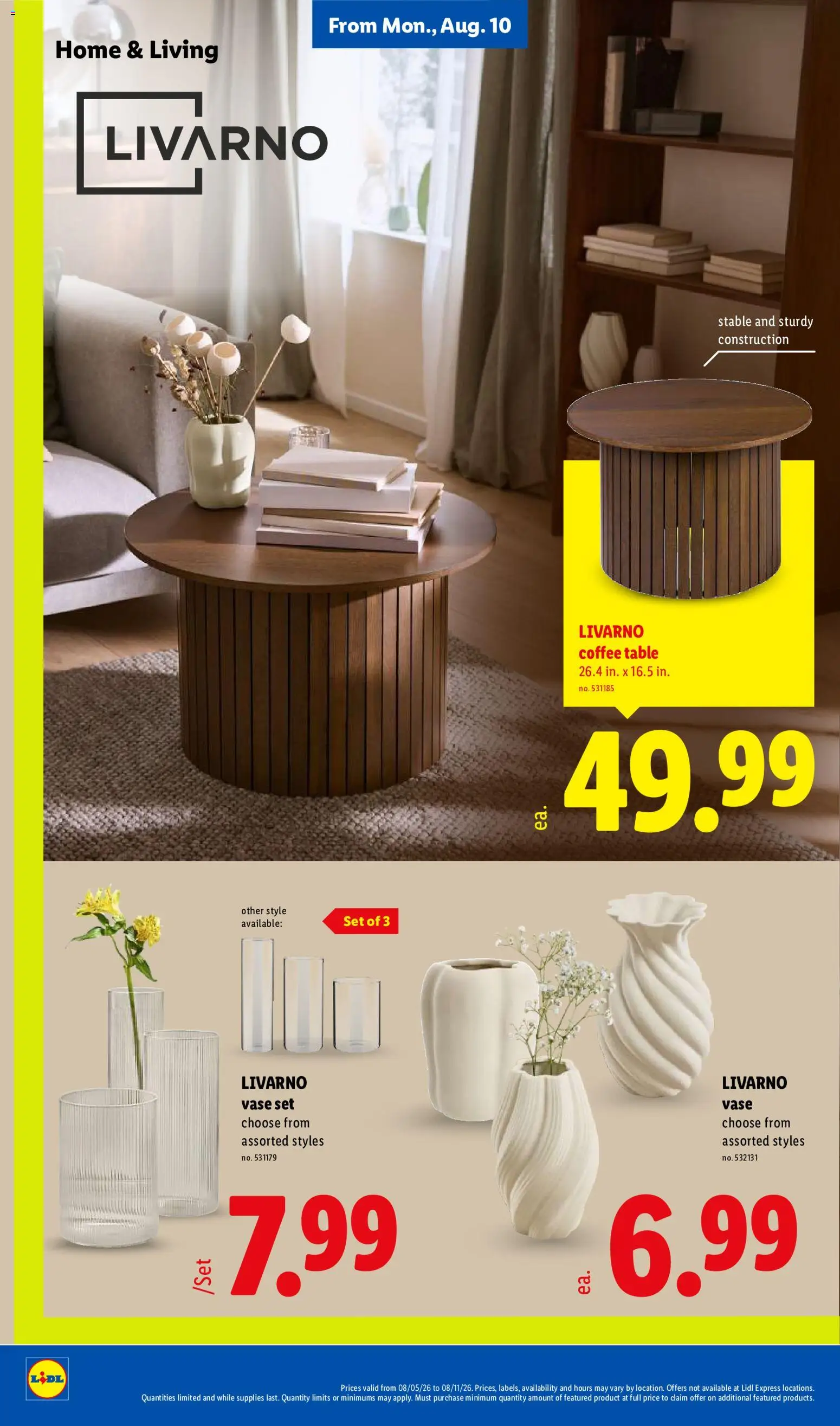 Lidl Weekly Ad - valid from 08/05/2026 | Page: 36 | Products: Coffee table, Table, Vase, Coffee