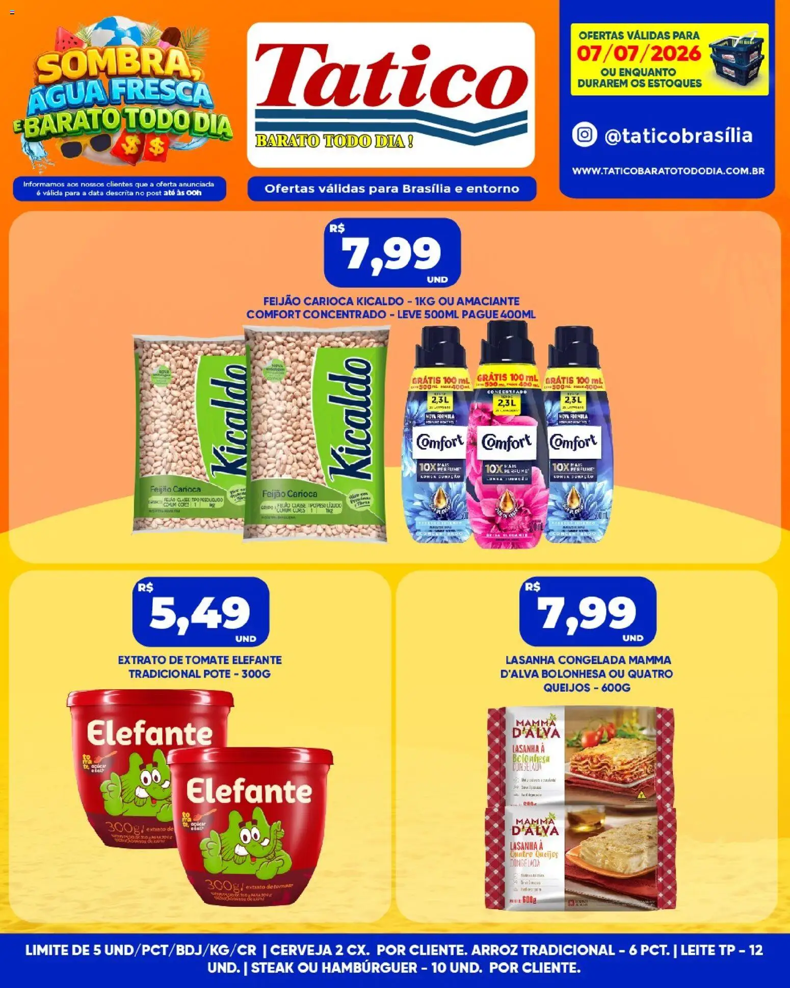 Tatico Folheto - válido de 07/07/2026 | Página: 6 | Produtos: Cerveja, Arroz, Hambúrguer, Lasanha